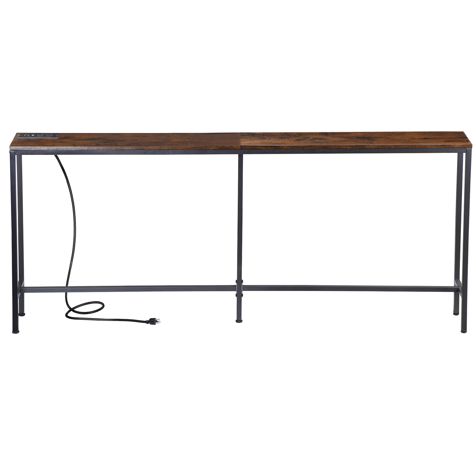 Narrow Console Sofa Table 71″ Long Couch Table with Power Outlet and Metal Frame