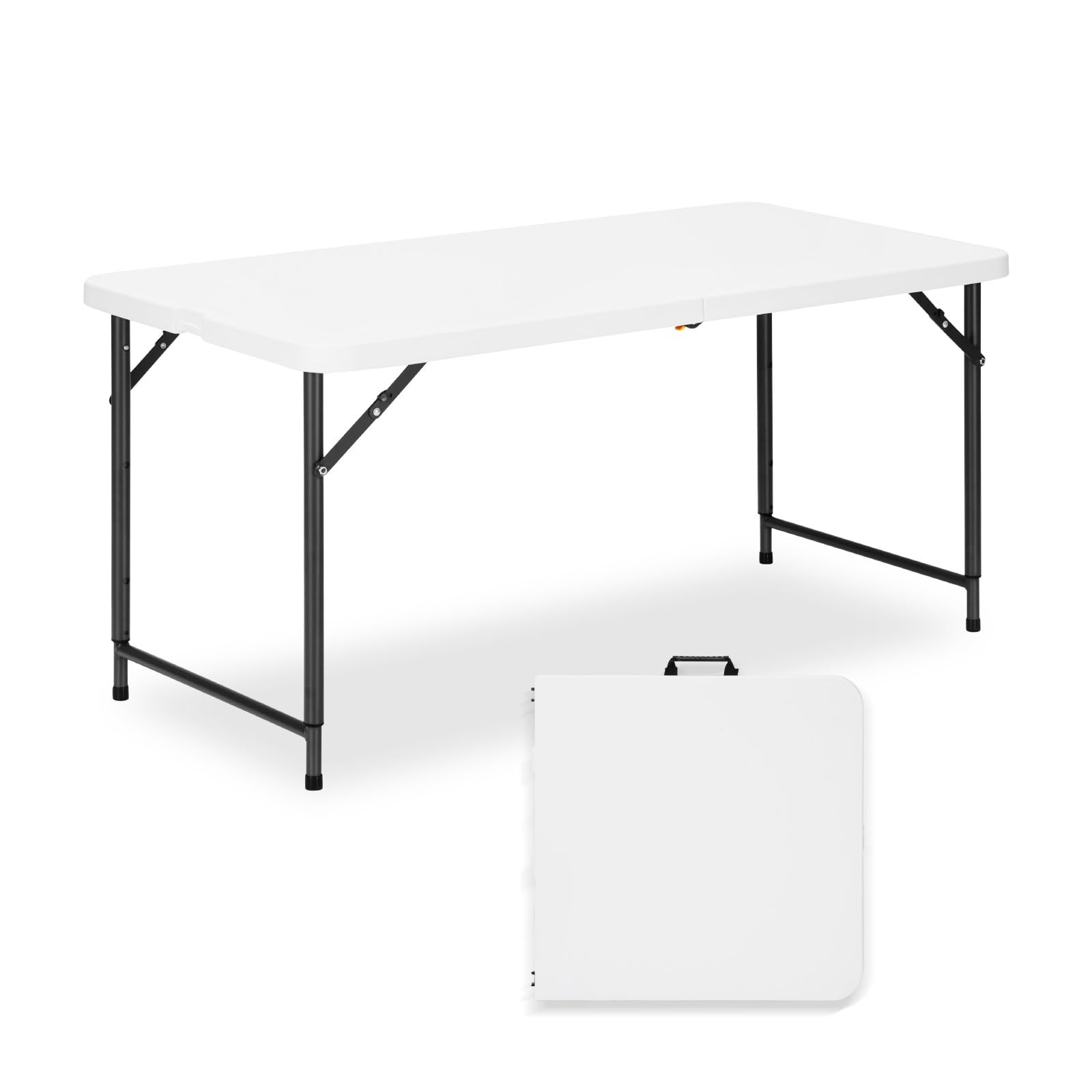 4ft Folding Table Adjustable Height HDPE Top Steel Legs Portable Indoor Outdoor