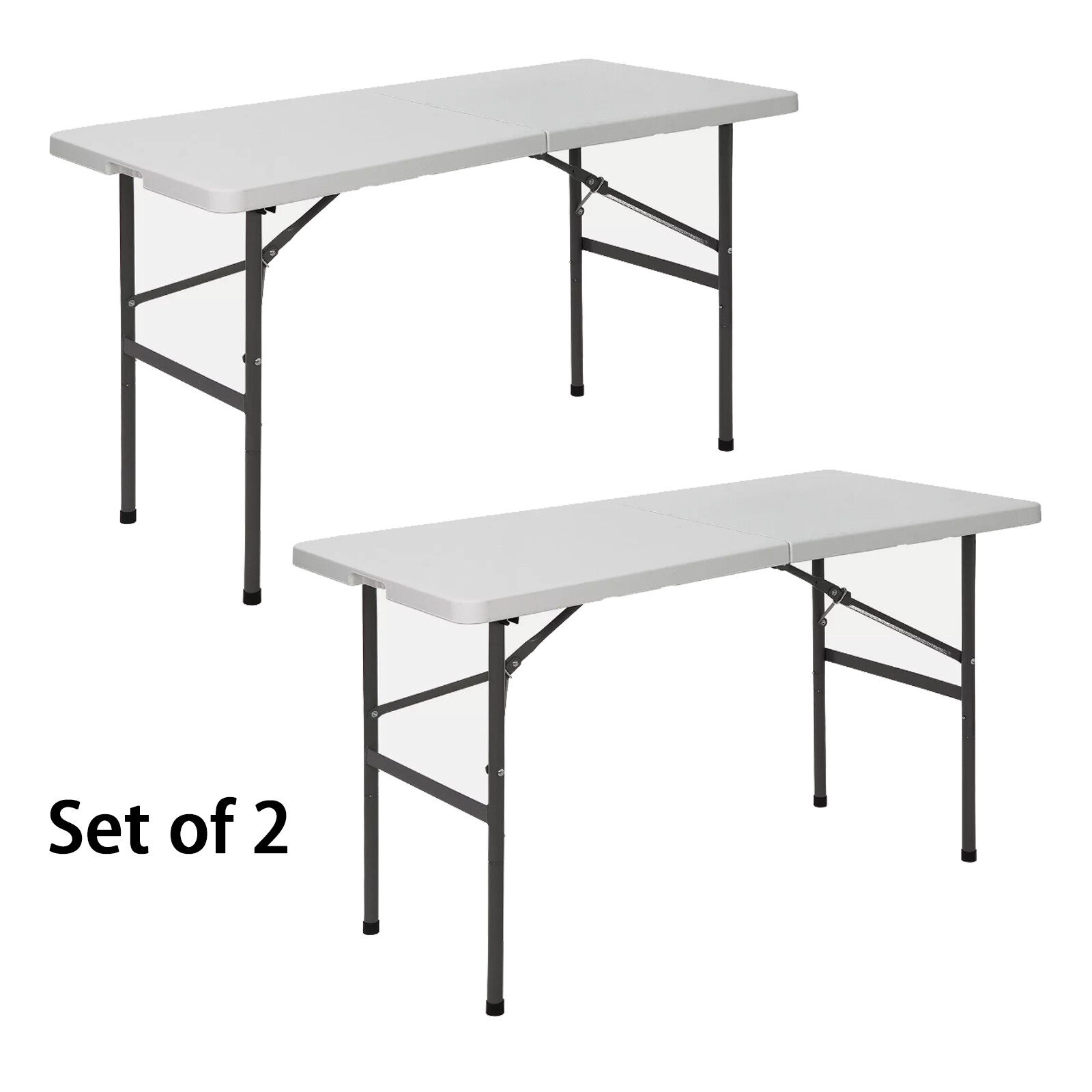 2 PCS Portable Folding Table 4 ft Plastic Camping Picnic Party Table White