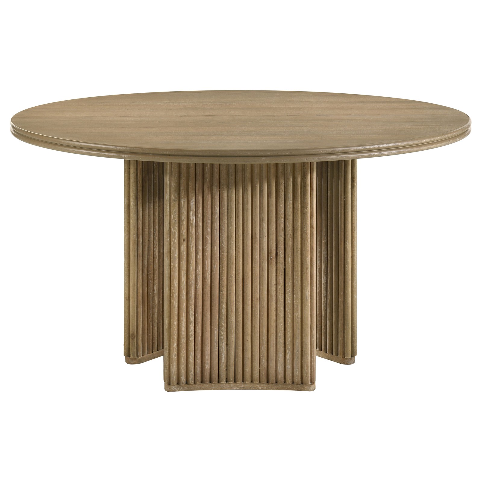 Coaster Adina 53″ Round Transitional Wood Dining Table in Distressed Light Brown