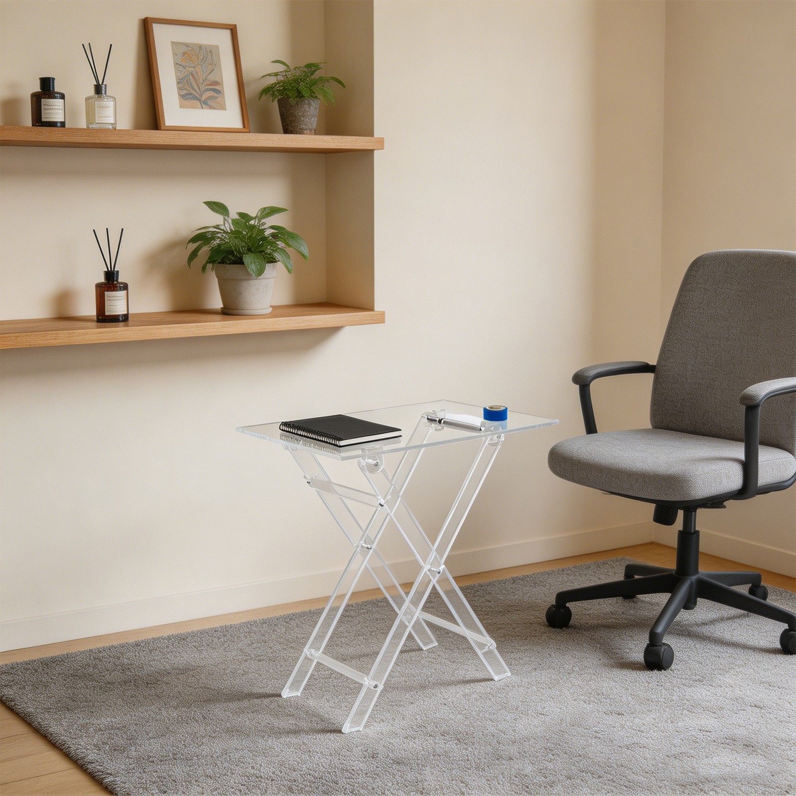 Modern Acrylic Folding Table Foldable Dining Table Cafe Bar Clear Coffe Table