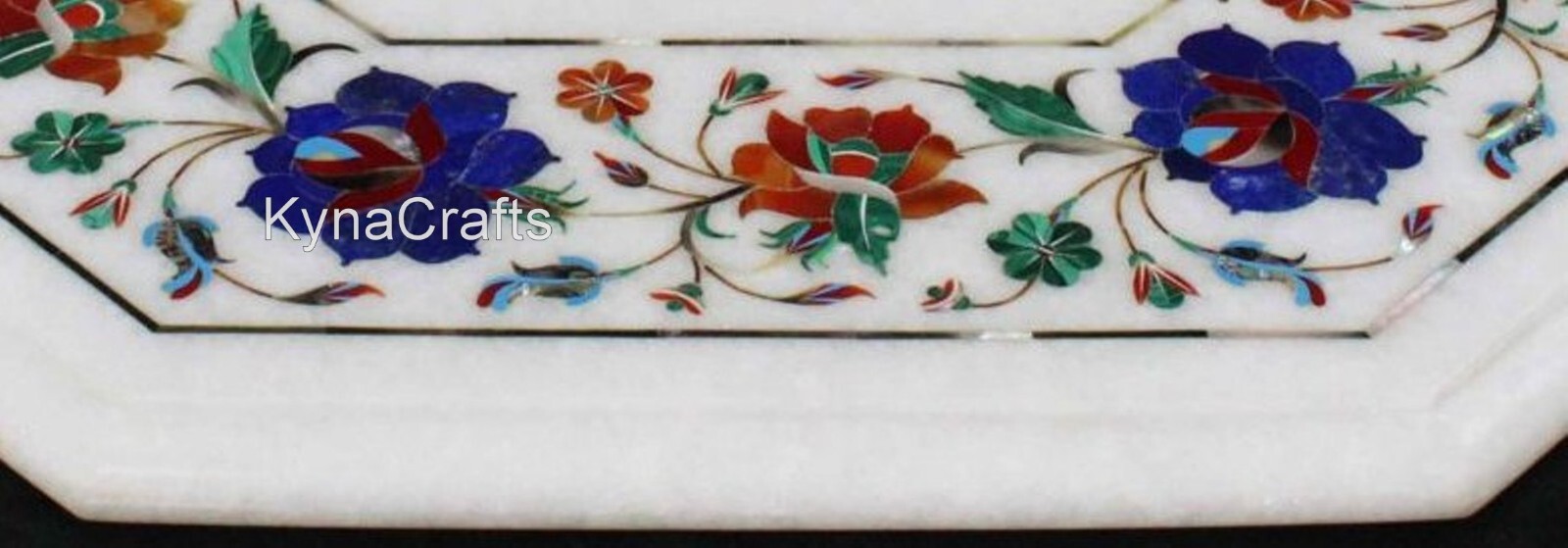 White Marble Coffee Table Top Semi Precious Gesmtone Inlay Work Corner Table