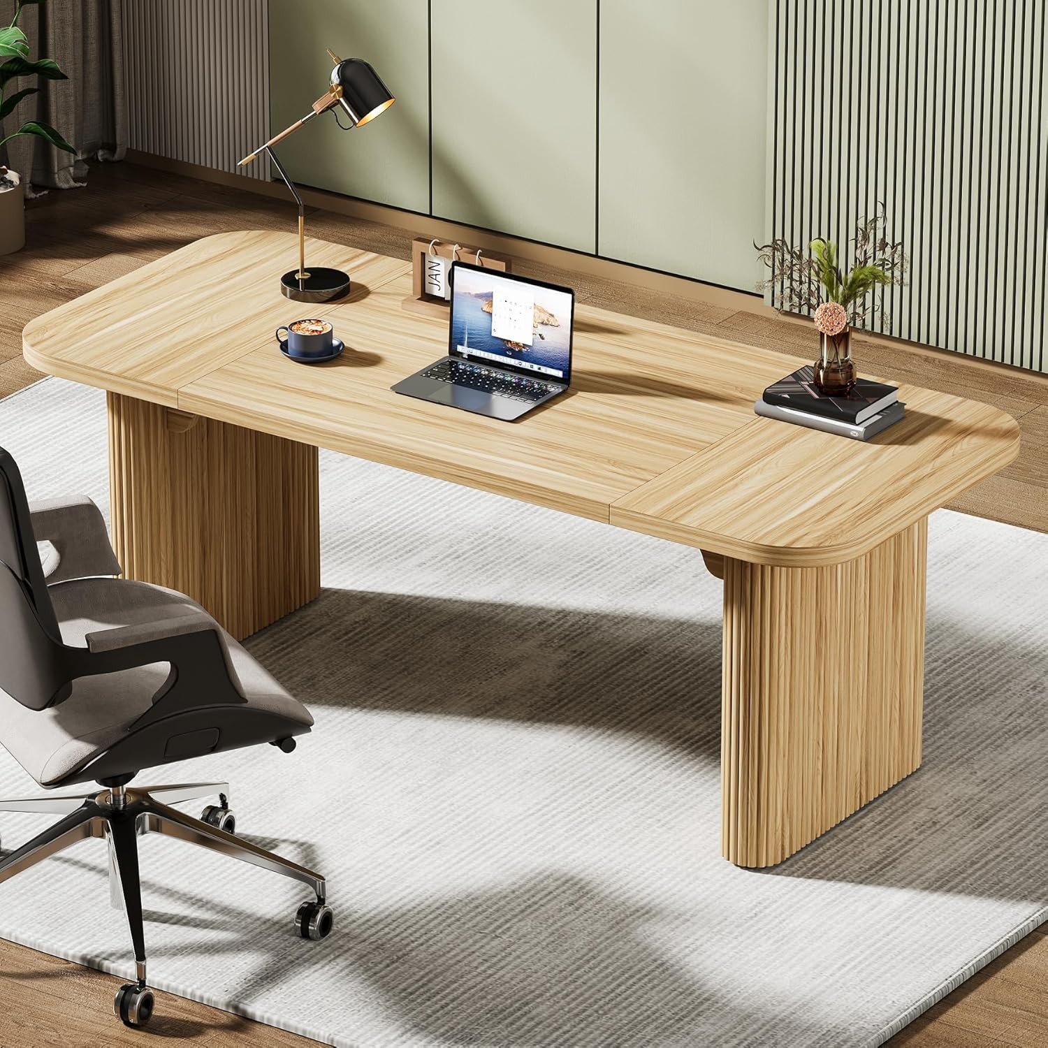 62″ Rectangular Executive Computer Desk, Large Modern Wood Office Writing Table