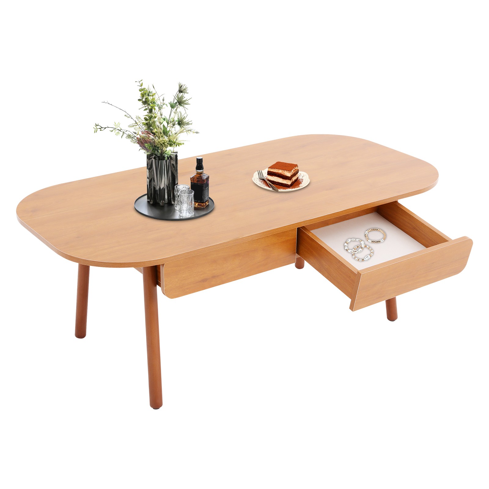 Solid Wood Coffee Table With 2 Drawers Bedroom Living Room Tea Table End Table