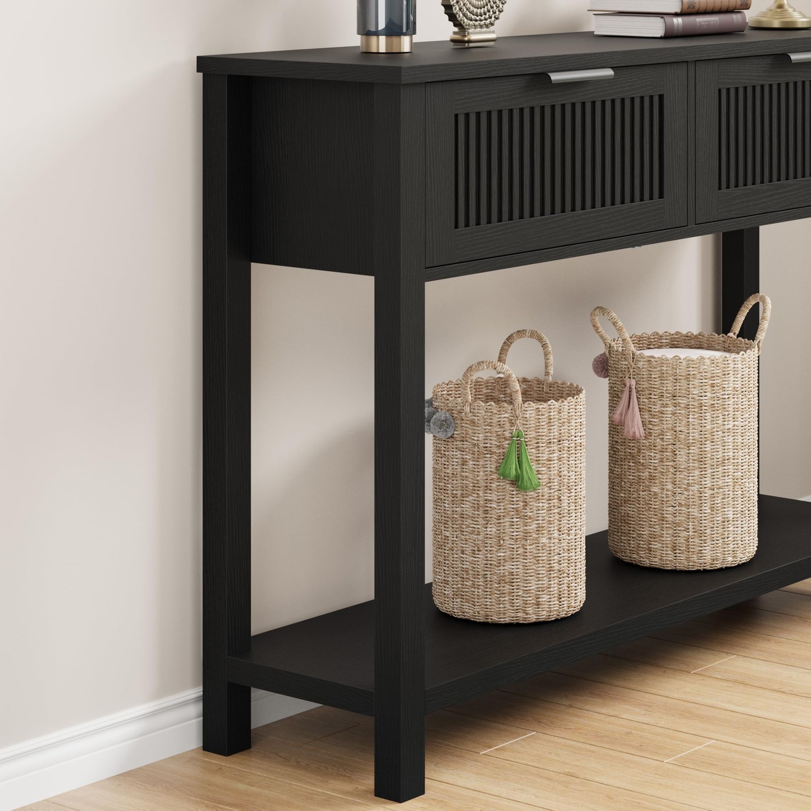 2-Drawer Fluted Console Table for Living Room, Entryway Storage Space-Saving