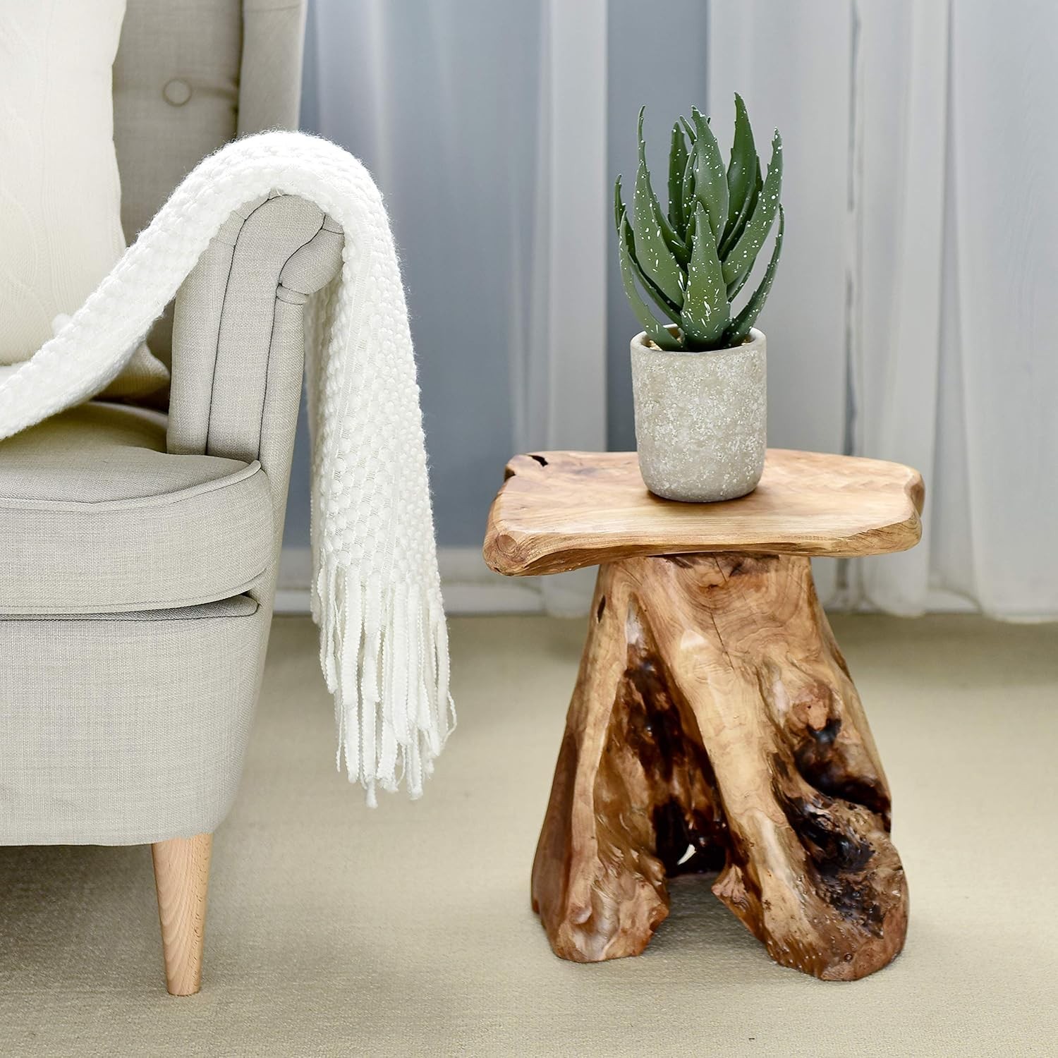 Natural Cedar Stump Stool 14″ End Table Live Edge Side Table Plant Stand Small