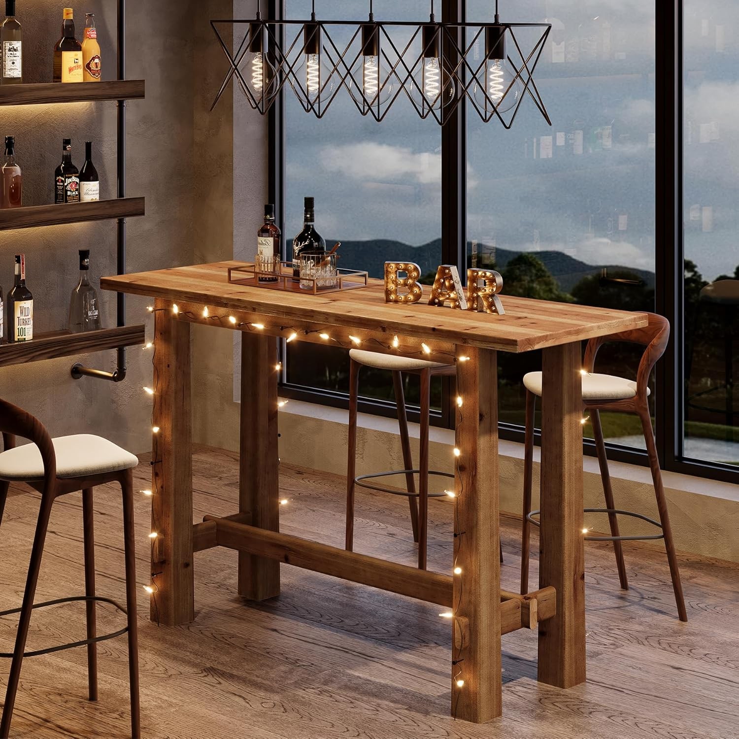 Solid Wood Bar Table, 63-Inch Counter Height Pub Table for Kitchen & Home Bar
