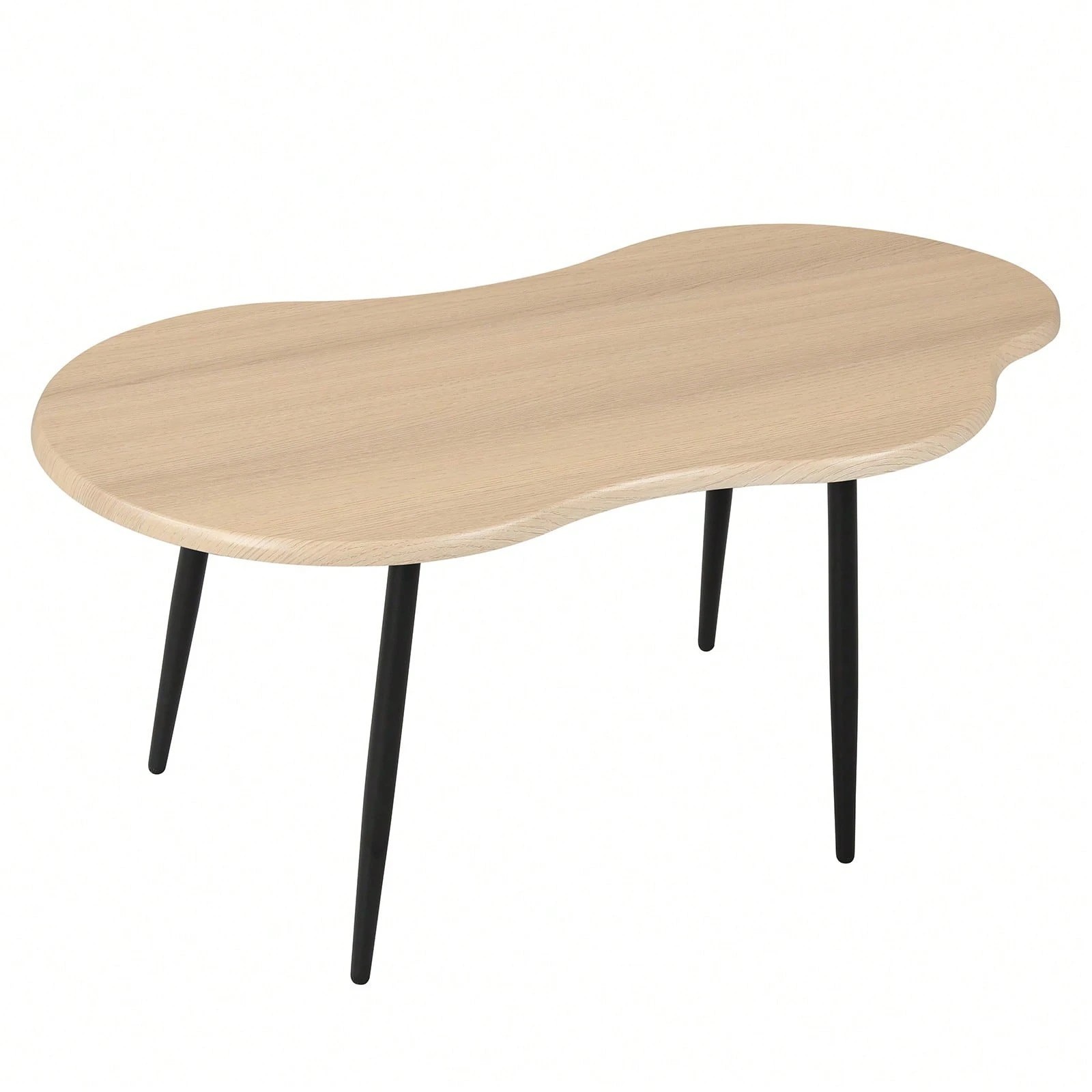 39″ Cloud Shape Coffee Table Irregular Center Table Metal Legs Natural Wood