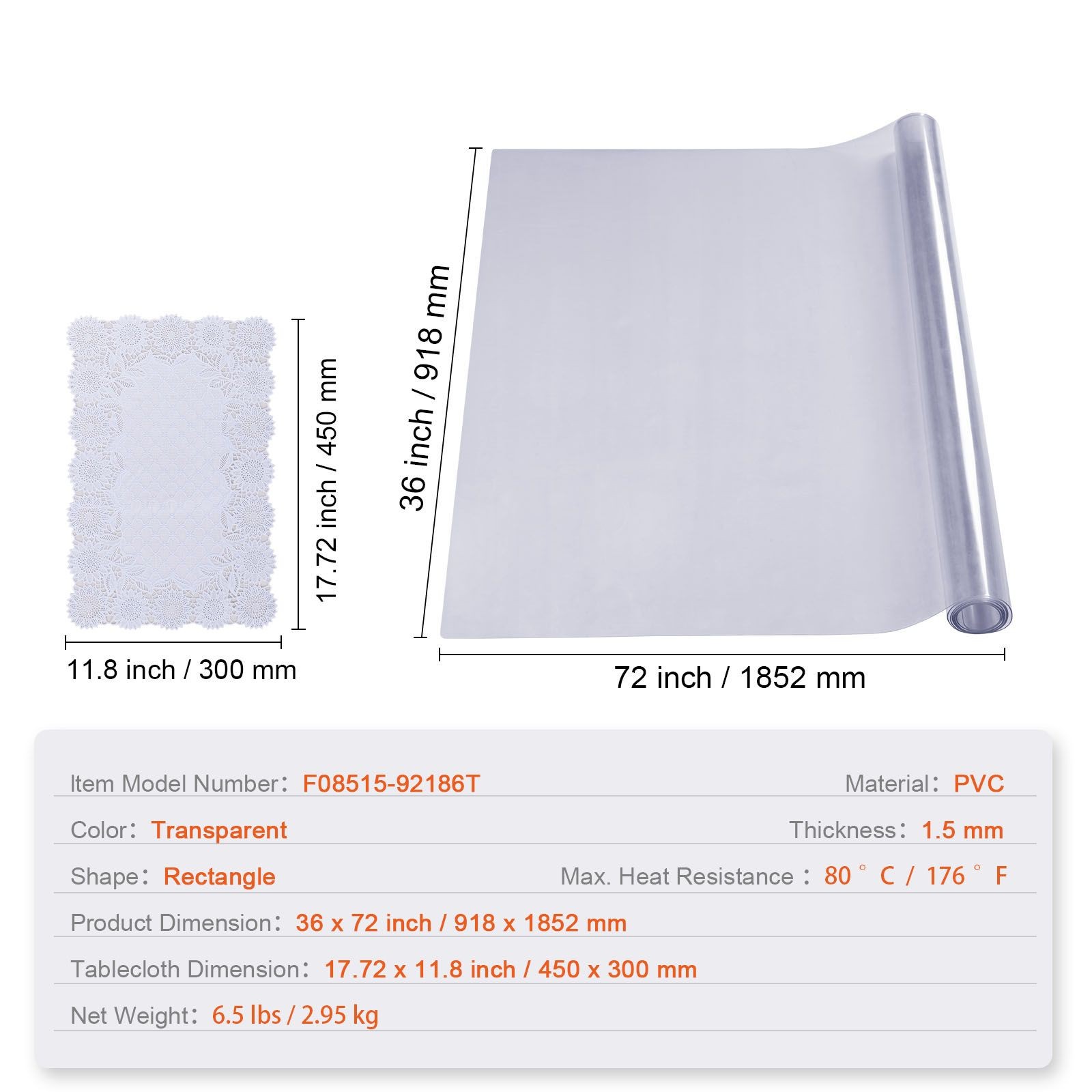 Clear Table Cover Protector, 36″ x 72″ Rectangle Table Cover, 1.5 mm Thick PVC