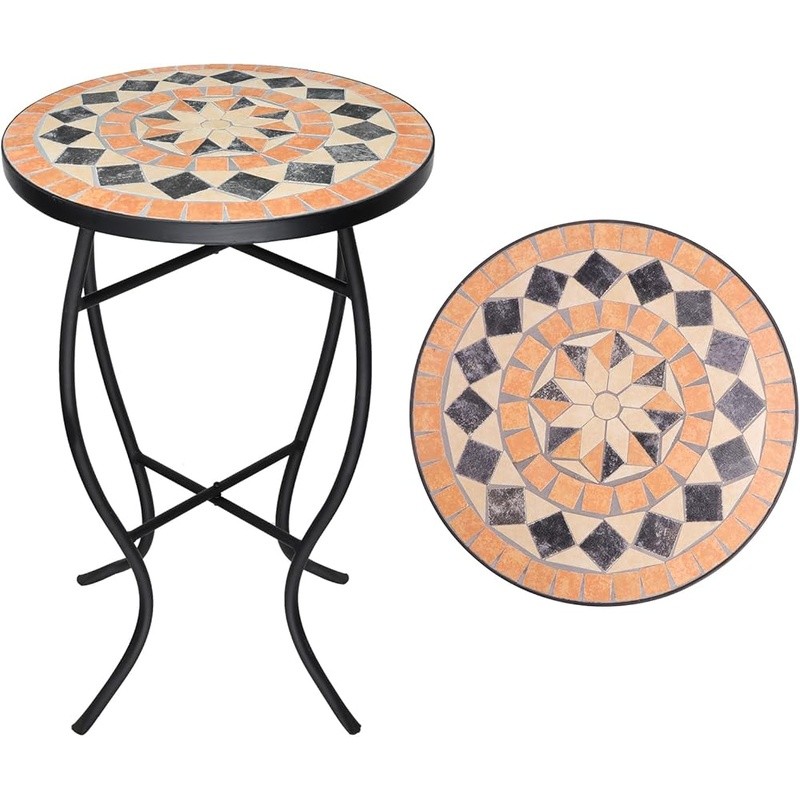 Mosaic Tile Accent Table Outdoor Indoor Durable Weatherproof Metal Frame New