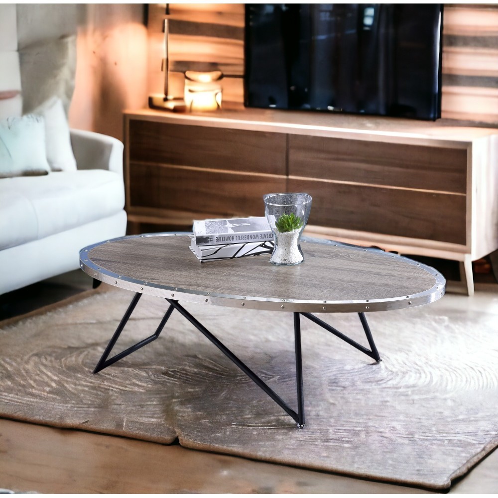 Allis Weathered Gray Oak Metal Finish Coffee Table
