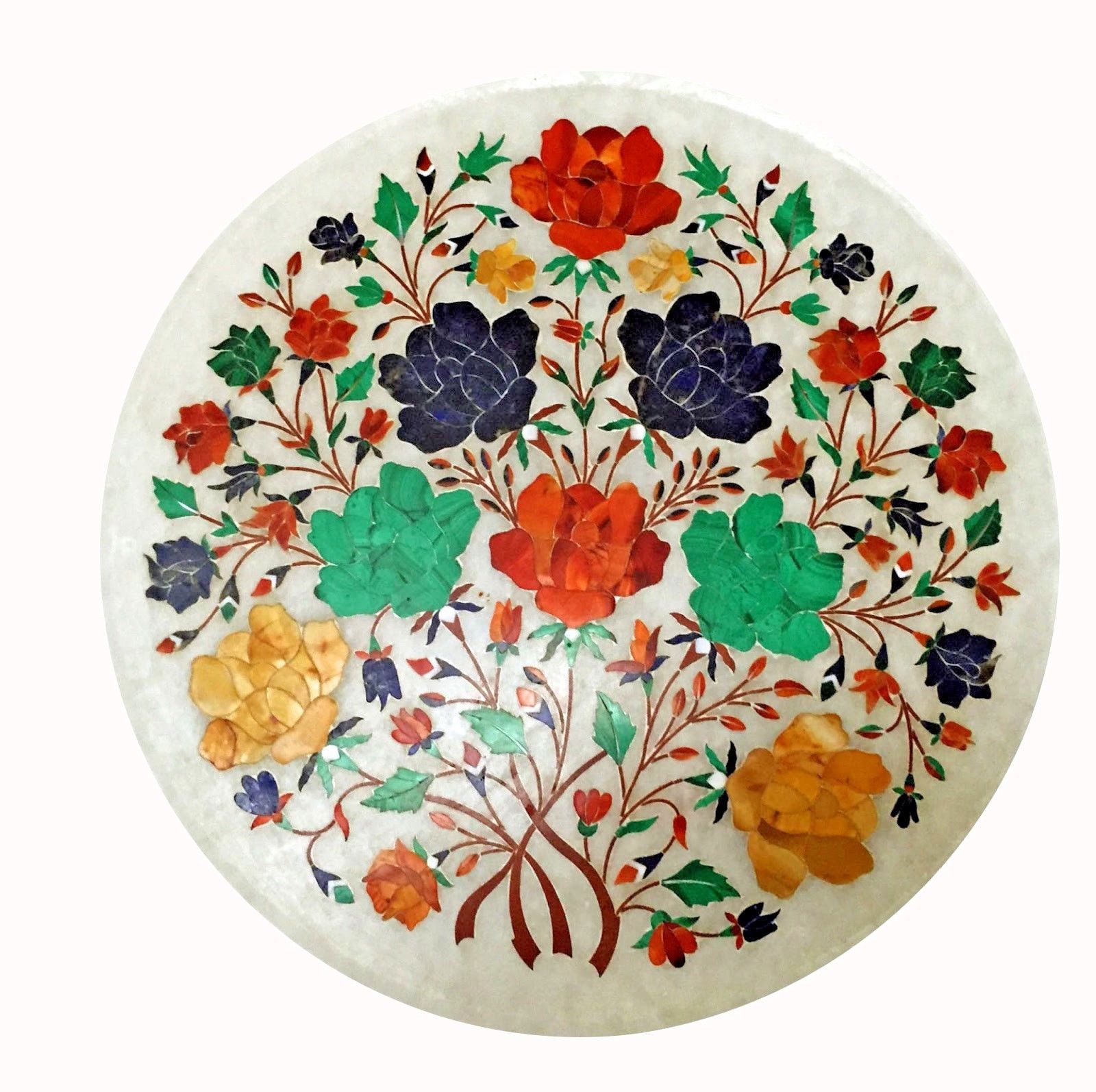 12″ Marble side Table Top Floral Design Inlay stone Art Marquetry home decor