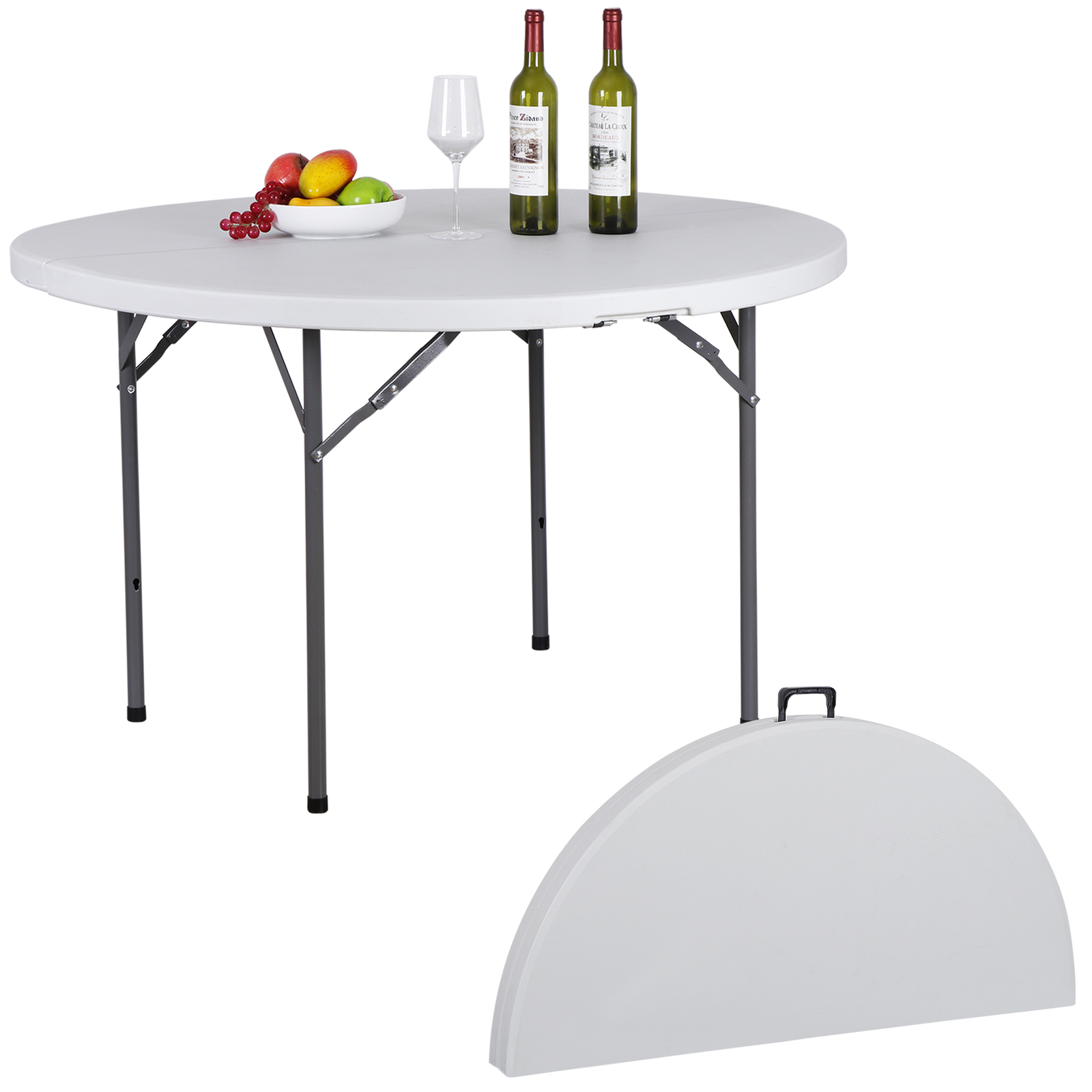 4 FT Round Folding Card Table 48″ Indoor Outdoor Portable Plastic Camping Table