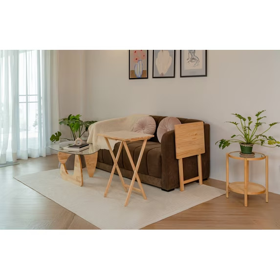 Mainstays Modern Indoor Folding Tray Table Set of 2, Natural Finish, Solid Rubbe