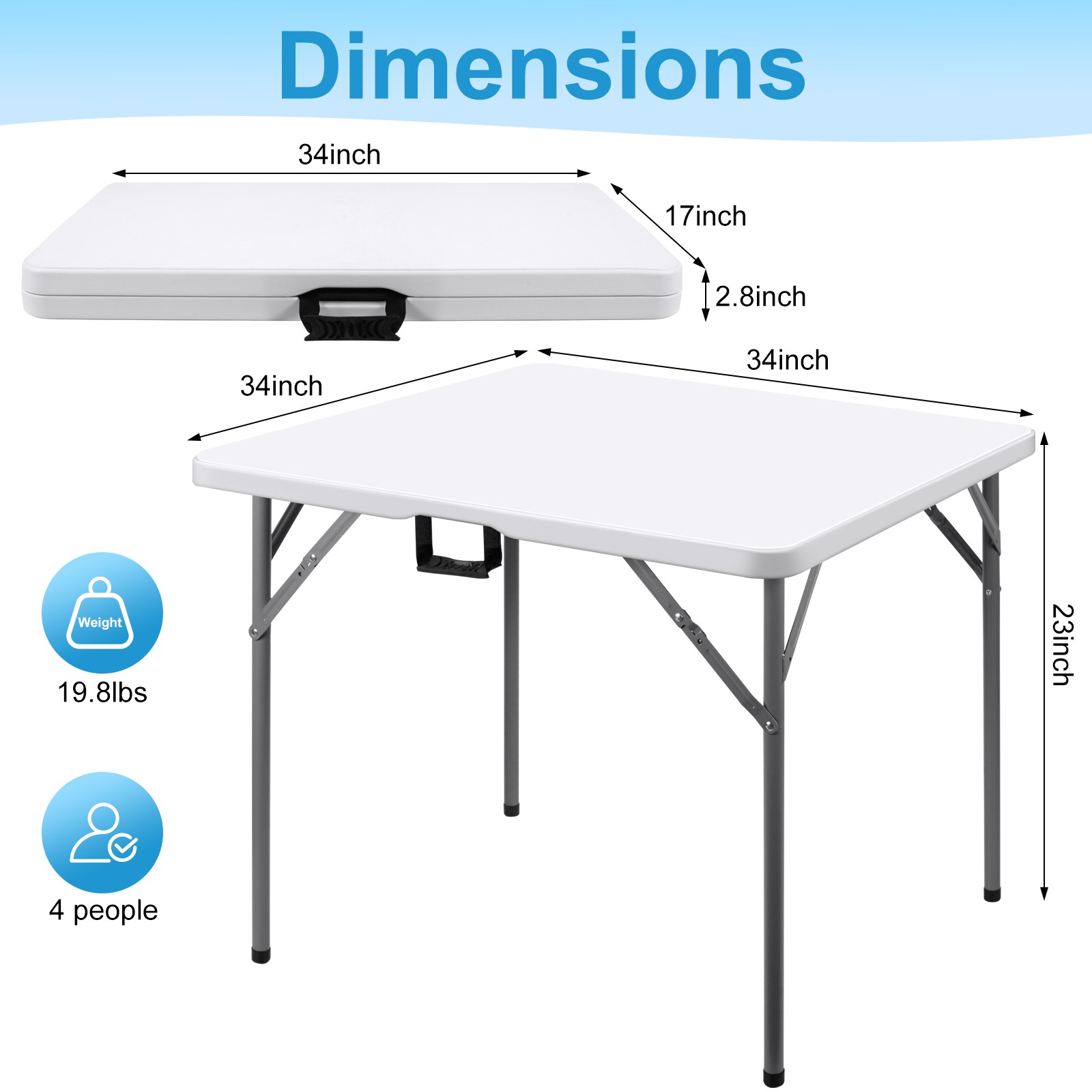 34″ Folding Tables Plastic Folding Card Table Half Portable Foldable Table,White