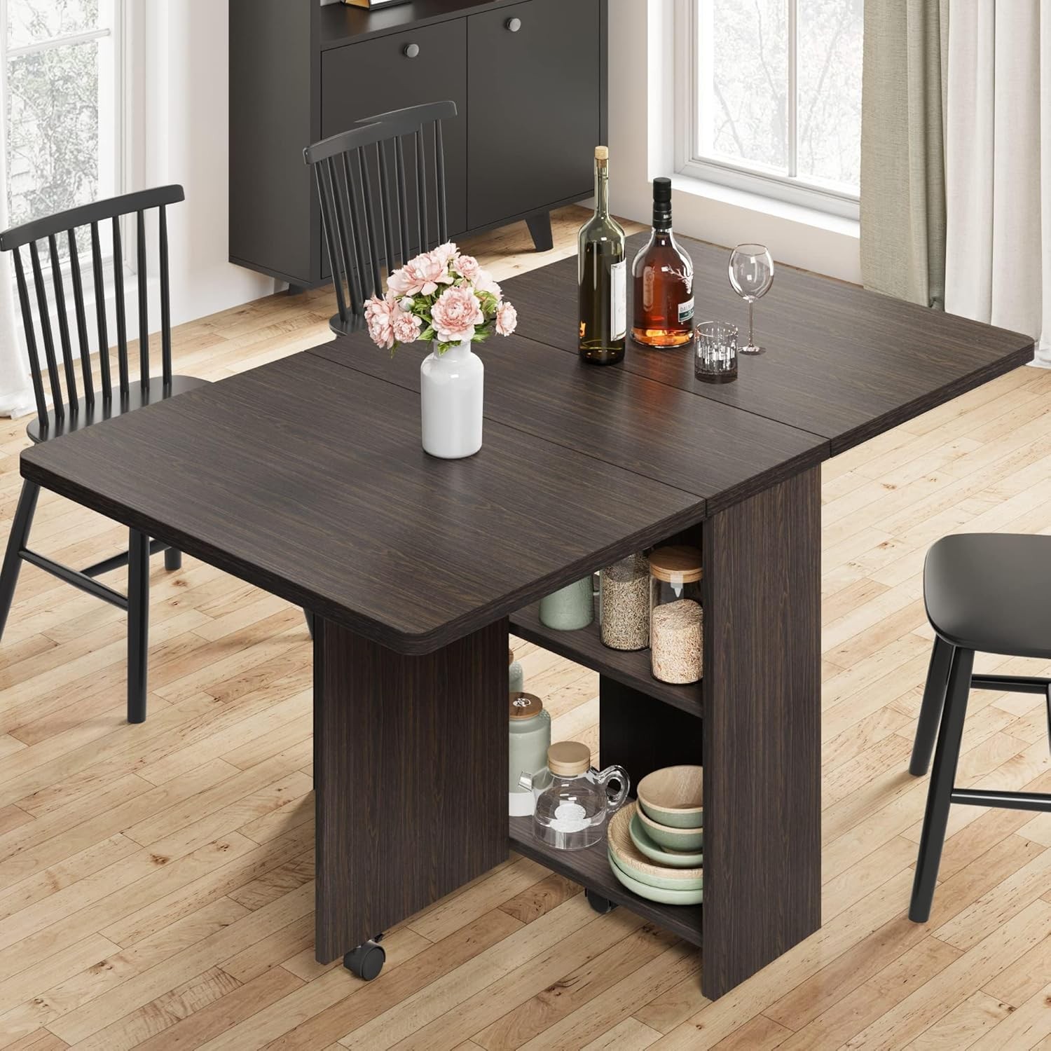 Folding Dining Table Storage Kitchen Table Drop Portable Leaf Dining Table Wheel