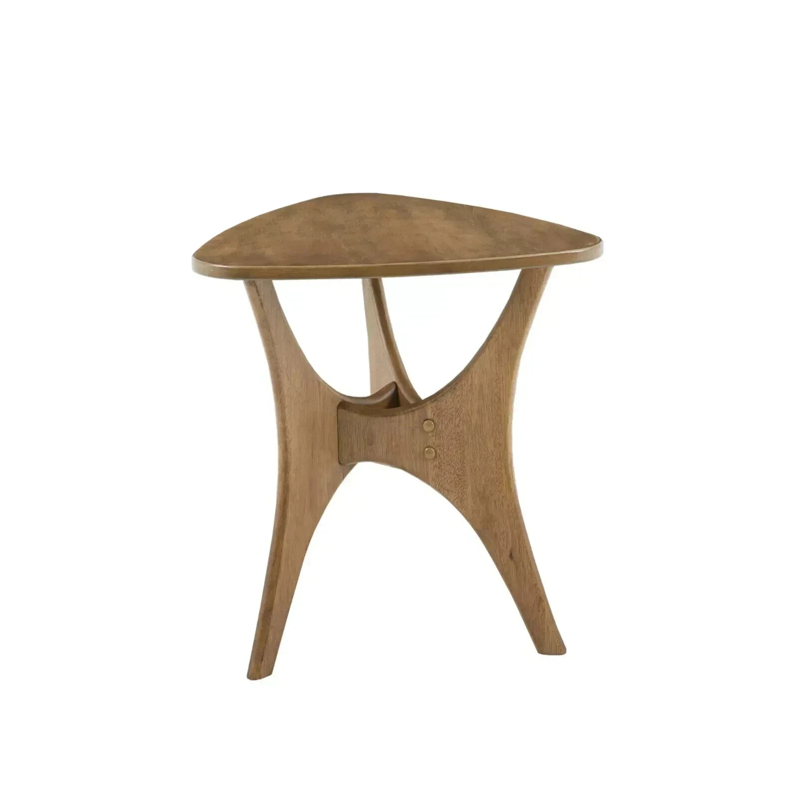 Triangle Mid-Century Modern Side Table Light Brown Small Unique Wooden Bedside