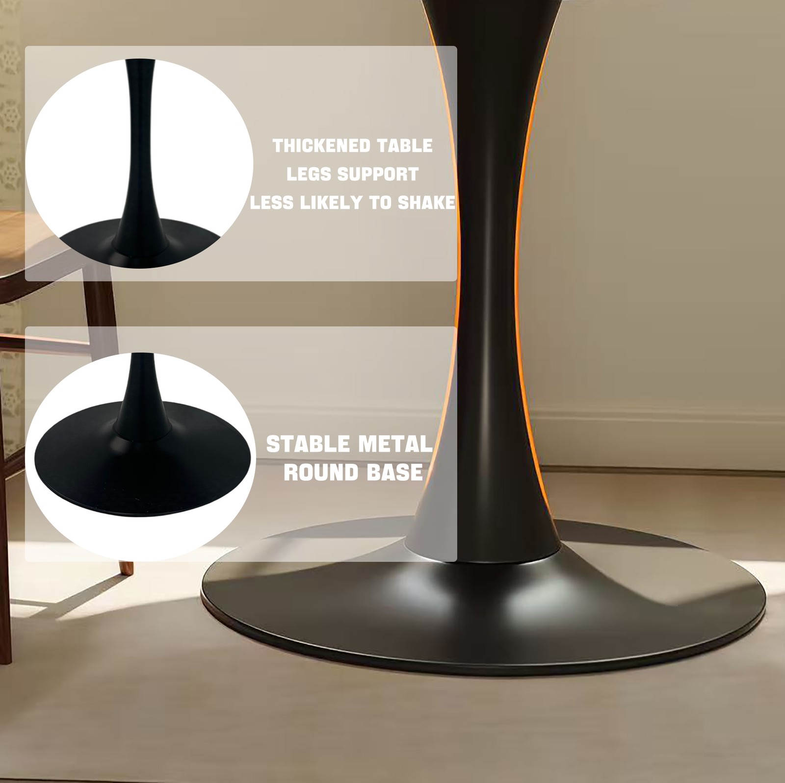 Square Tulip Dining Table 27.6″ Mid Century Modern Bistro Table Black