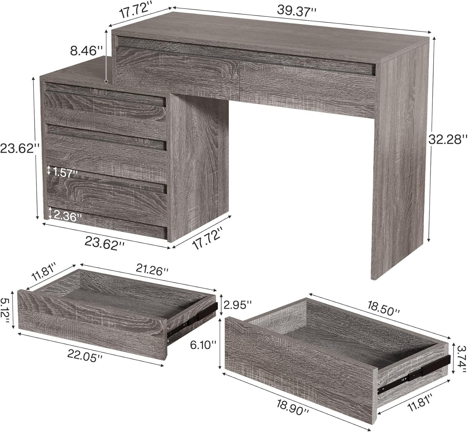 Computer Desk with 5 Drawers Industrial Executive Home Office Desk Writing Table