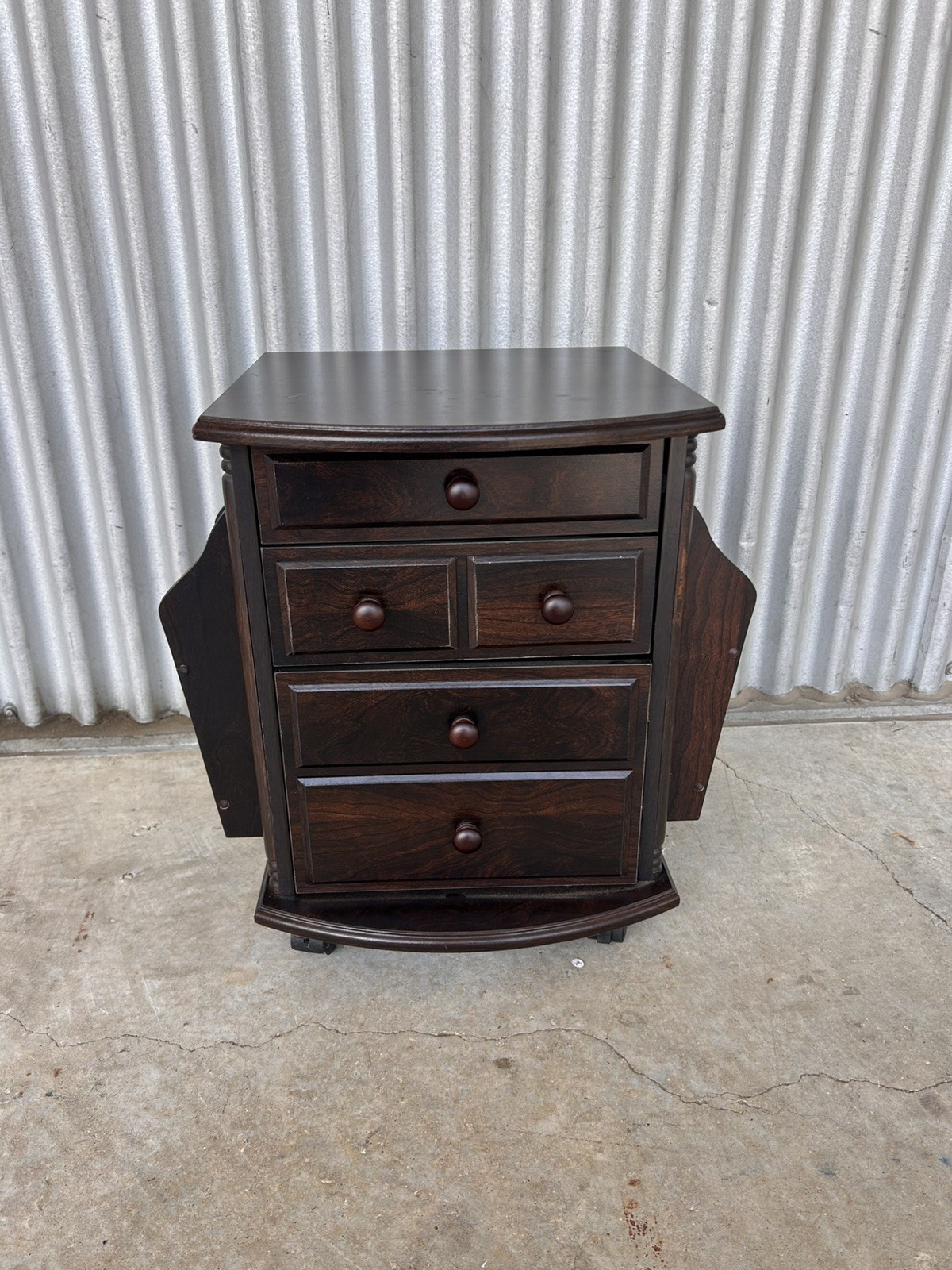 Mobile End Side Accent Table Companion Multi Storage Dark Oak Finish with Wheels