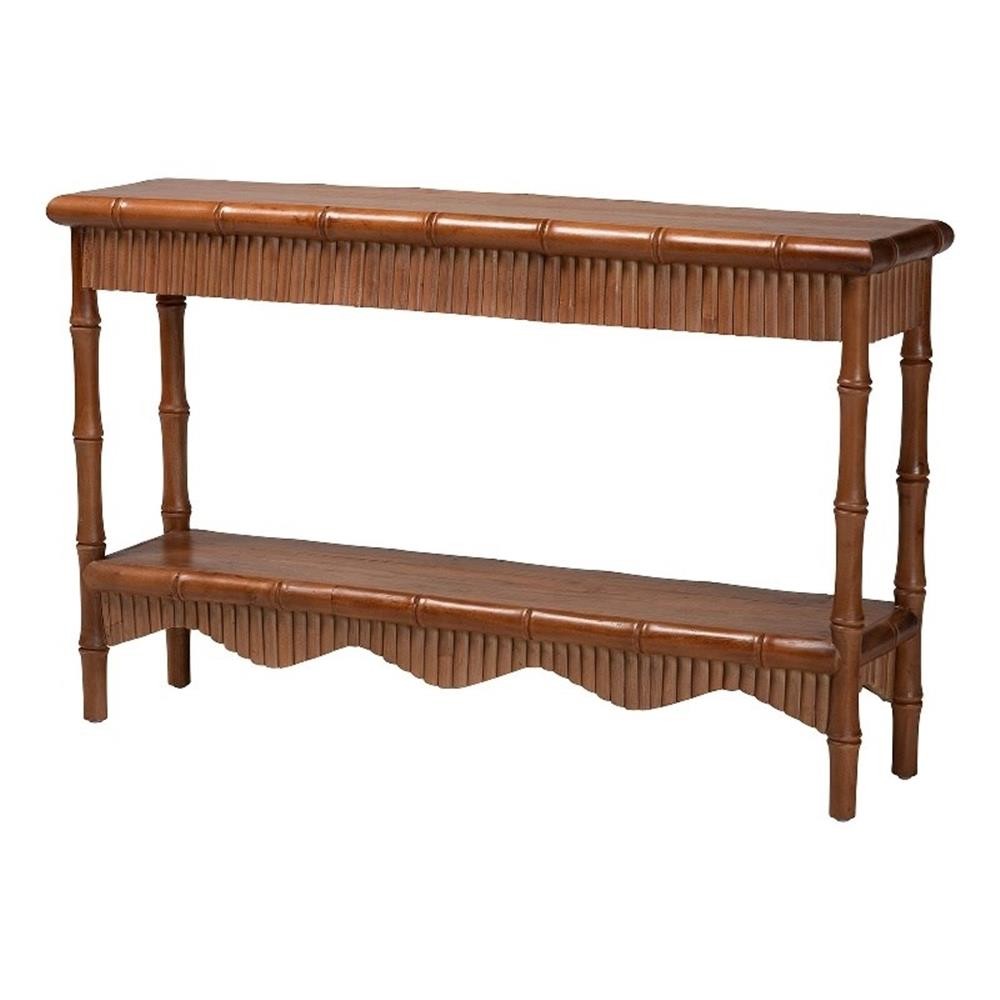 bali & pari Alessa Mahogany Wood Console Table Fluted Wood Accent Table 54 in