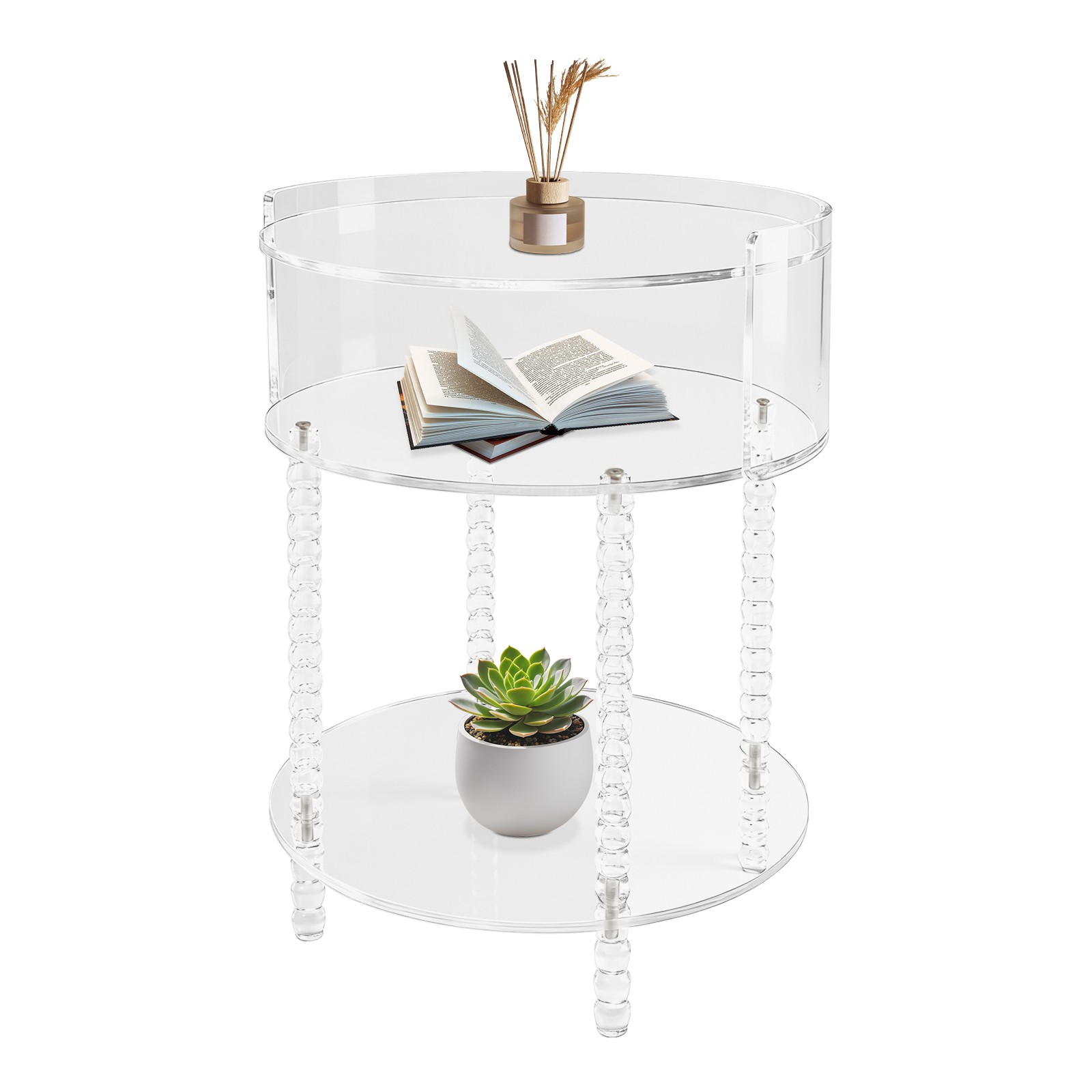 3-tier Round Acrylic Side Table 40*53cm Clear Acrylic End Table for Living Room