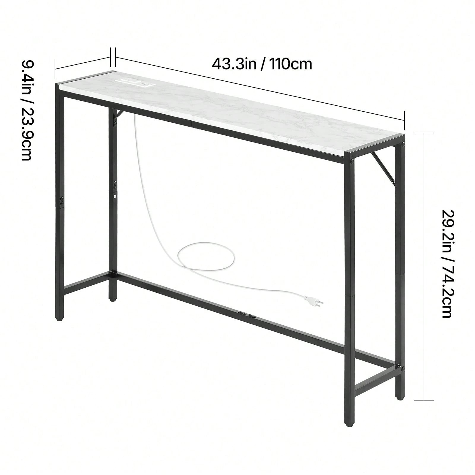 Marble Console Table with Power Outlet Narrow Behind Sofa Entryway Table