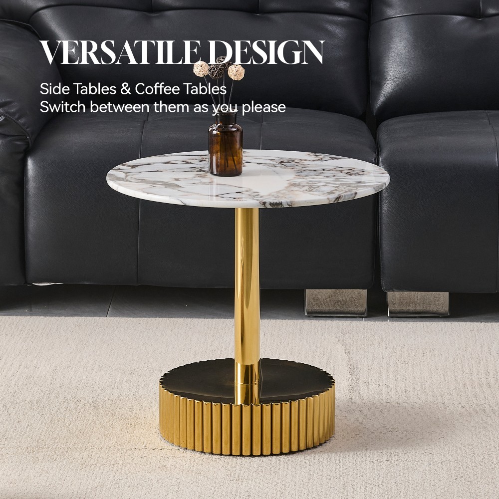 21.65″ Marble Glass End Table Nightstand Gold Stainless Steel Frame Bedroom Room