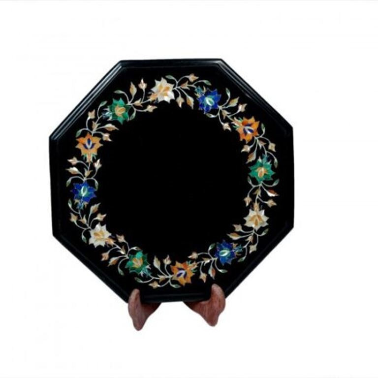 12″ Octagon black marble Coffee Table Top Unique Design Inlay center side Table