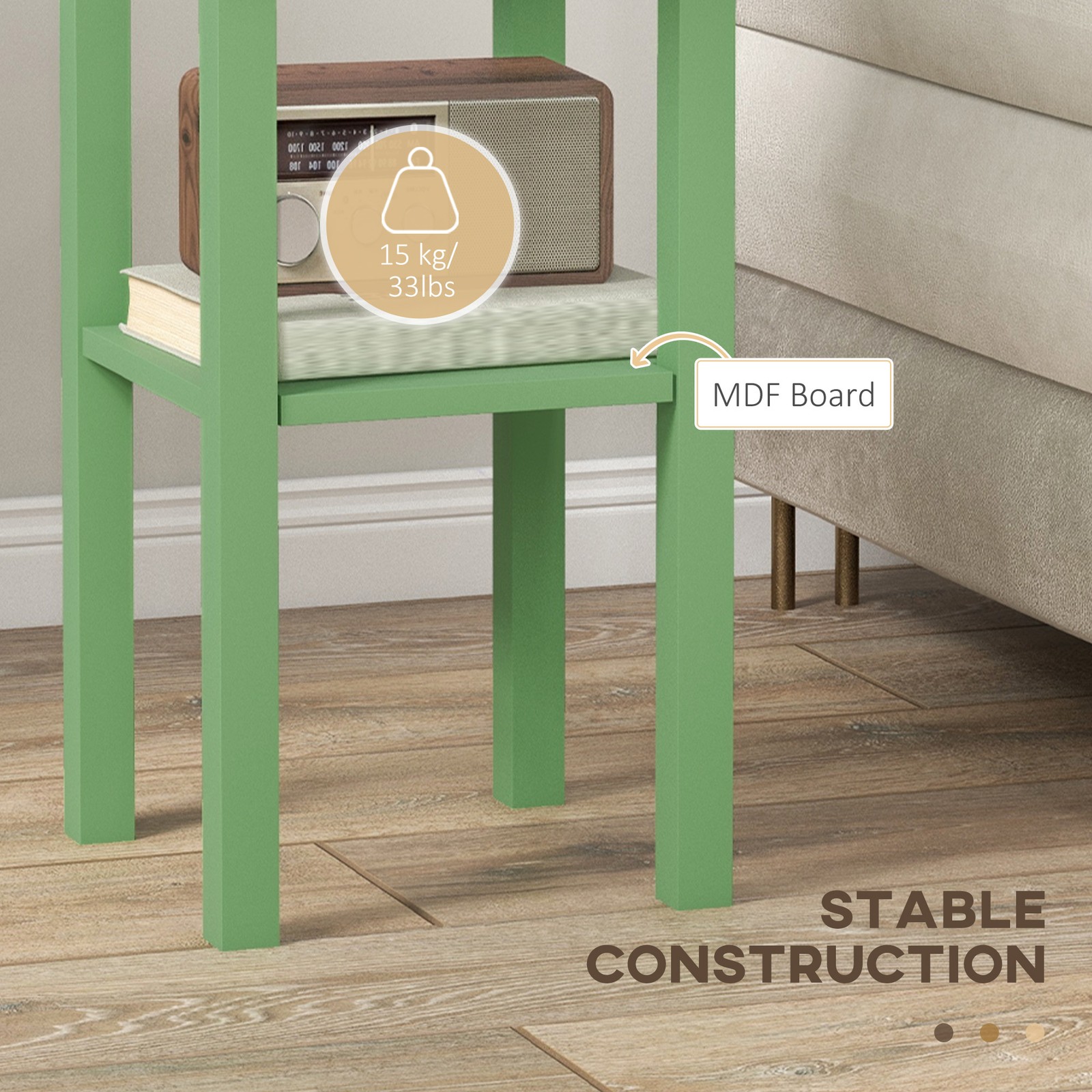2-Tier Side Table with Drawer Shelf for Living Room, Green