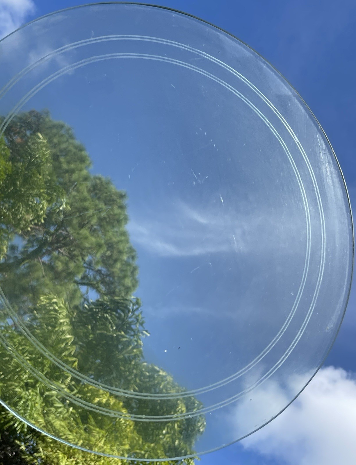 16” Round Clear Glass Tabletop Insert 3 Ring Etched 3 lb 6 oz