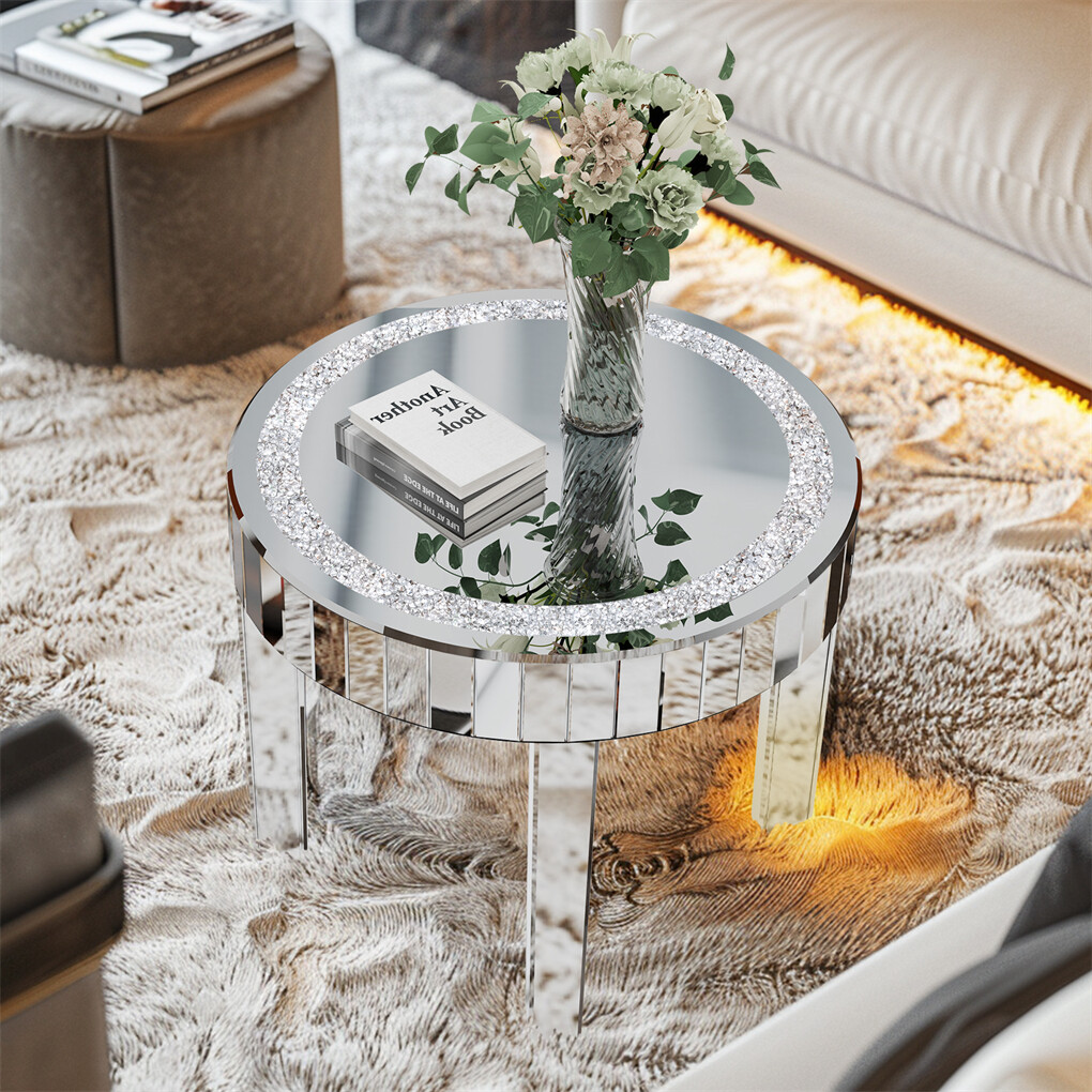 XXL Bling Mirrored Coffee Table Silver Crystal Diamond Accent Table Living Room