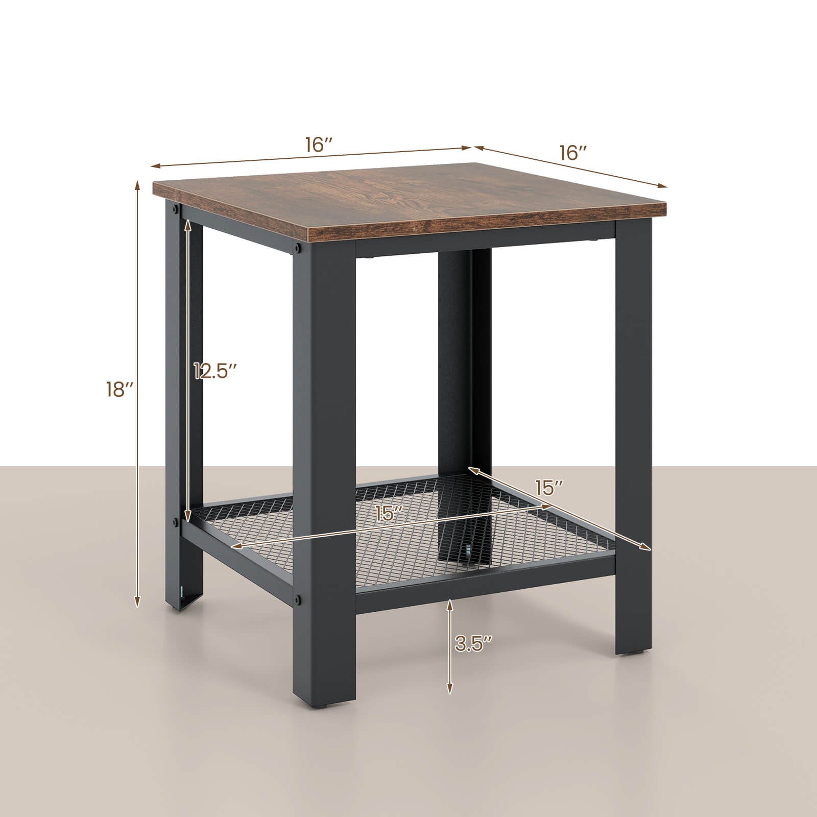 Industrial End Table 2-Tier Side Table W/Storage Shelf Rustic Sofa Table Black