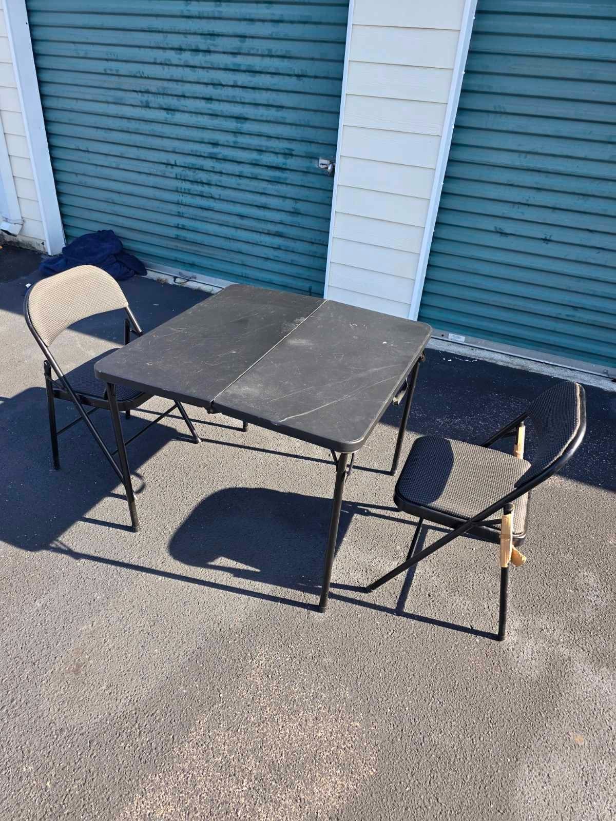 Mainstays 3 Piece Resin Card Folding Table and Two Folding Chairs Set, Black