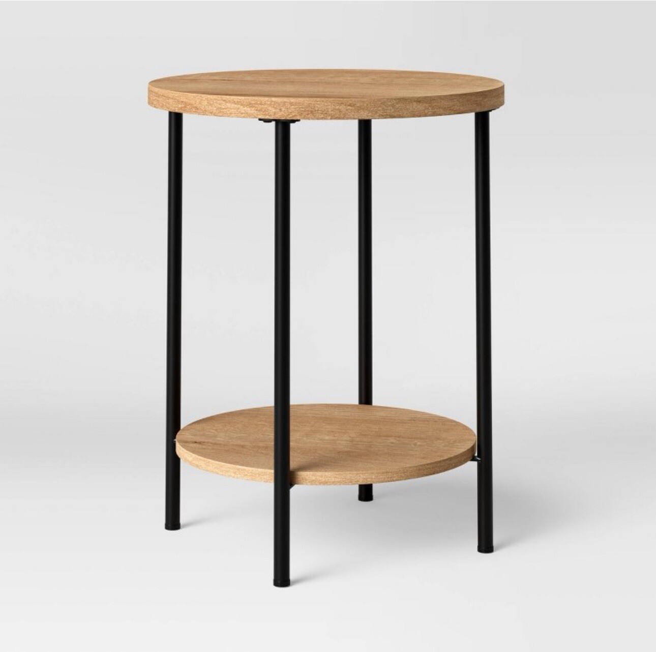 Wood and Metal Round End Table Natural, Modern Style , Steel Frame. 22.4” High