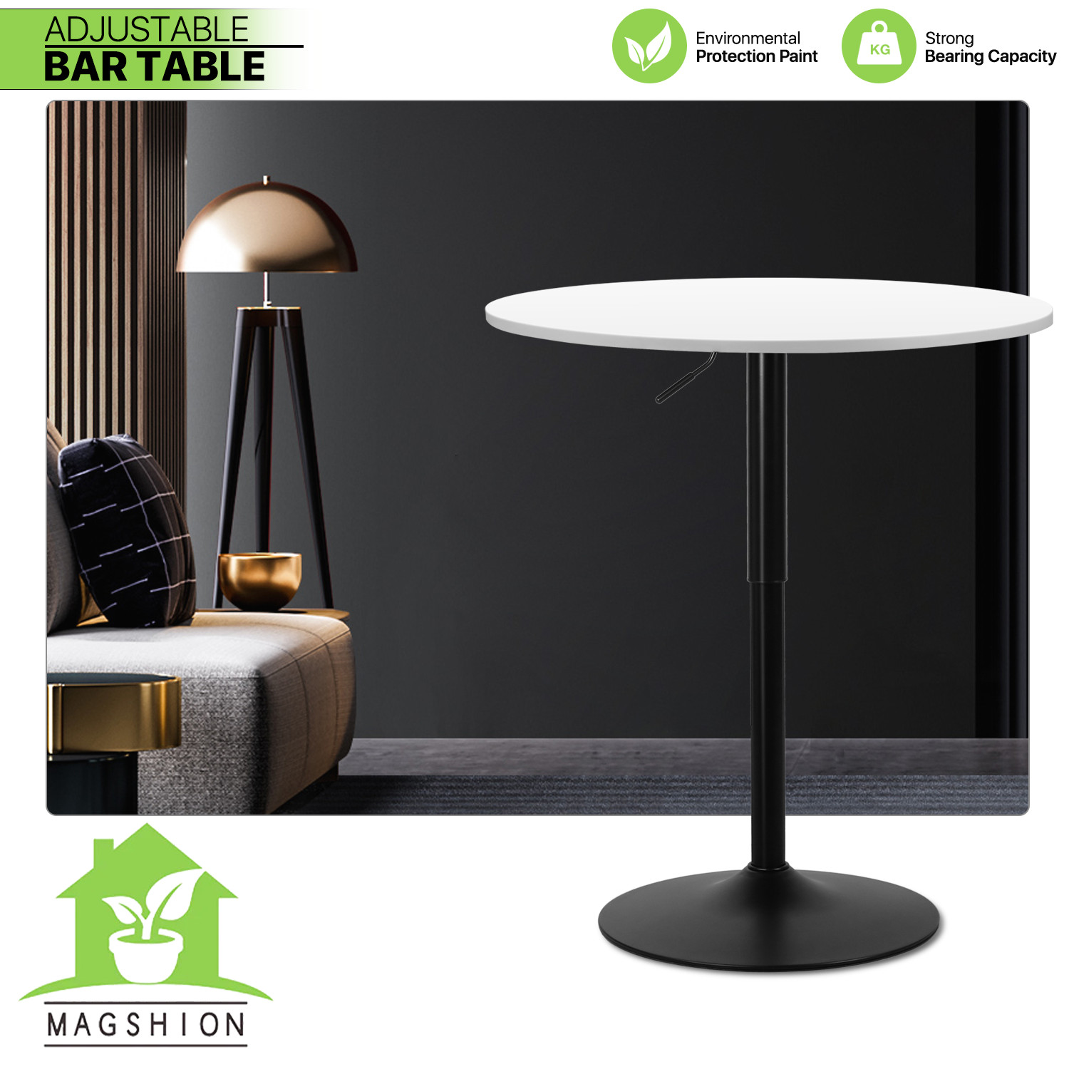 31″ Bistro Pub Adjustable Height Bar Table Kitchen Wooden Round Tabletop Counter