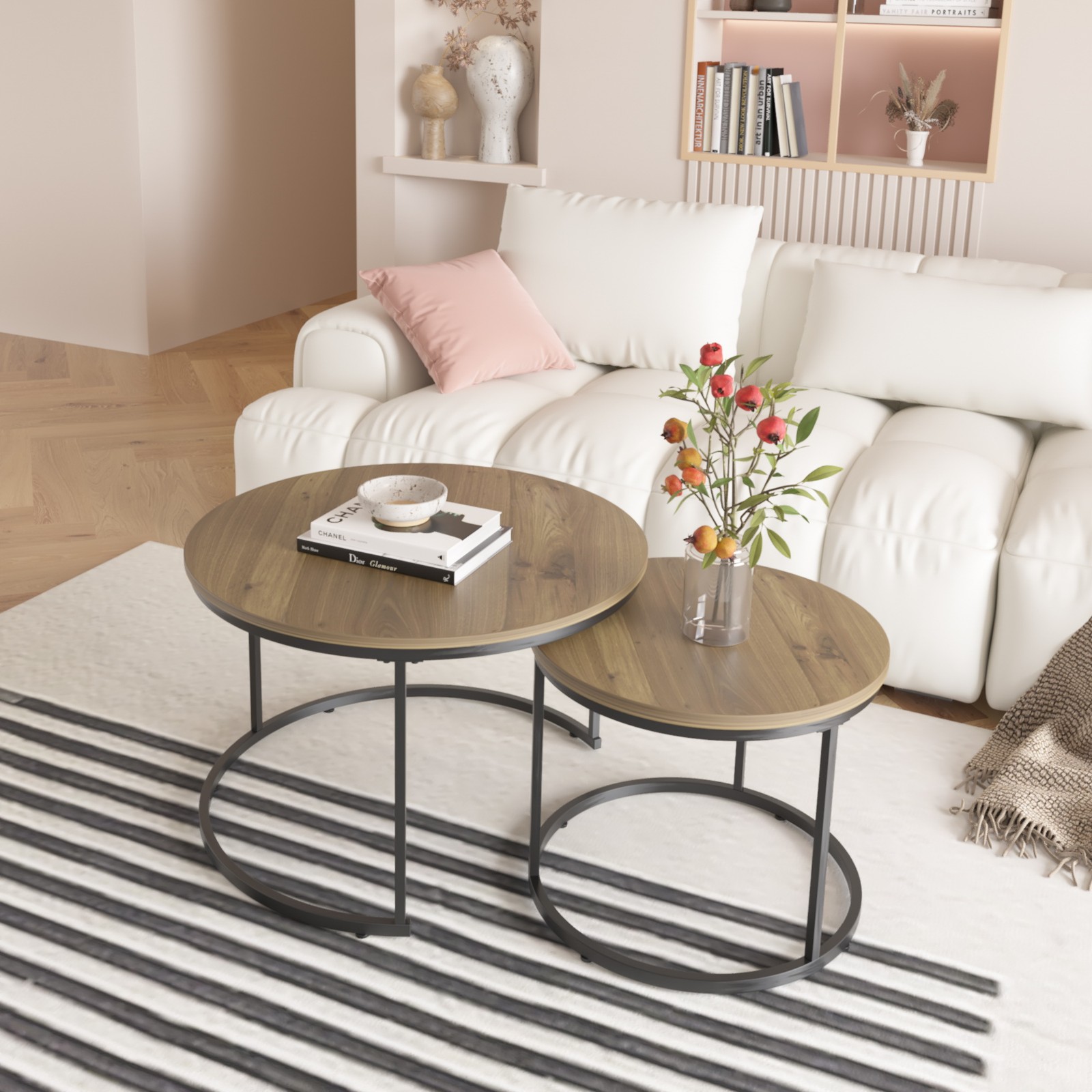 Set of 2 27.6 in Round Nesting Coffee Tables Living Room Sofa Centre End Tables