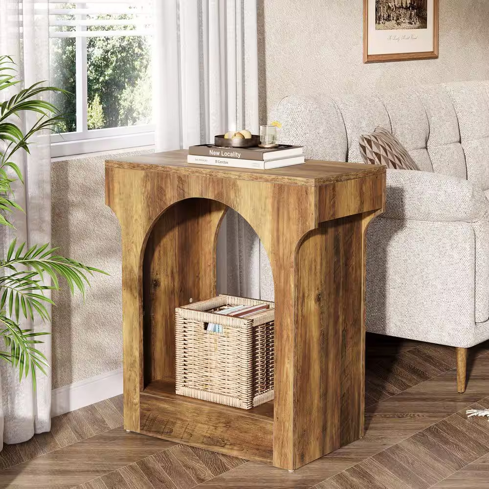 Kerlin 23.6 In. Rustic Brown Short Rectangle Wood End Table with Storage Space,