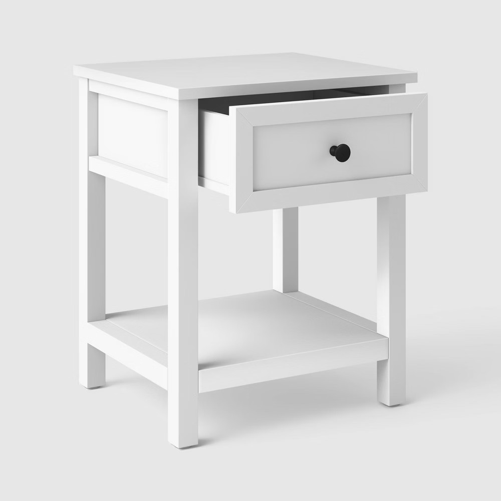Traditional Side Table with Storage Drawer Classic White – Fully Assembled