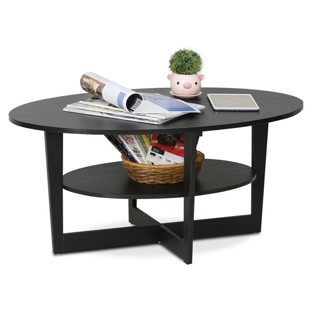 Furinno JAYA Contemporary Engineered Wood Oval Coffee Table in Walnut