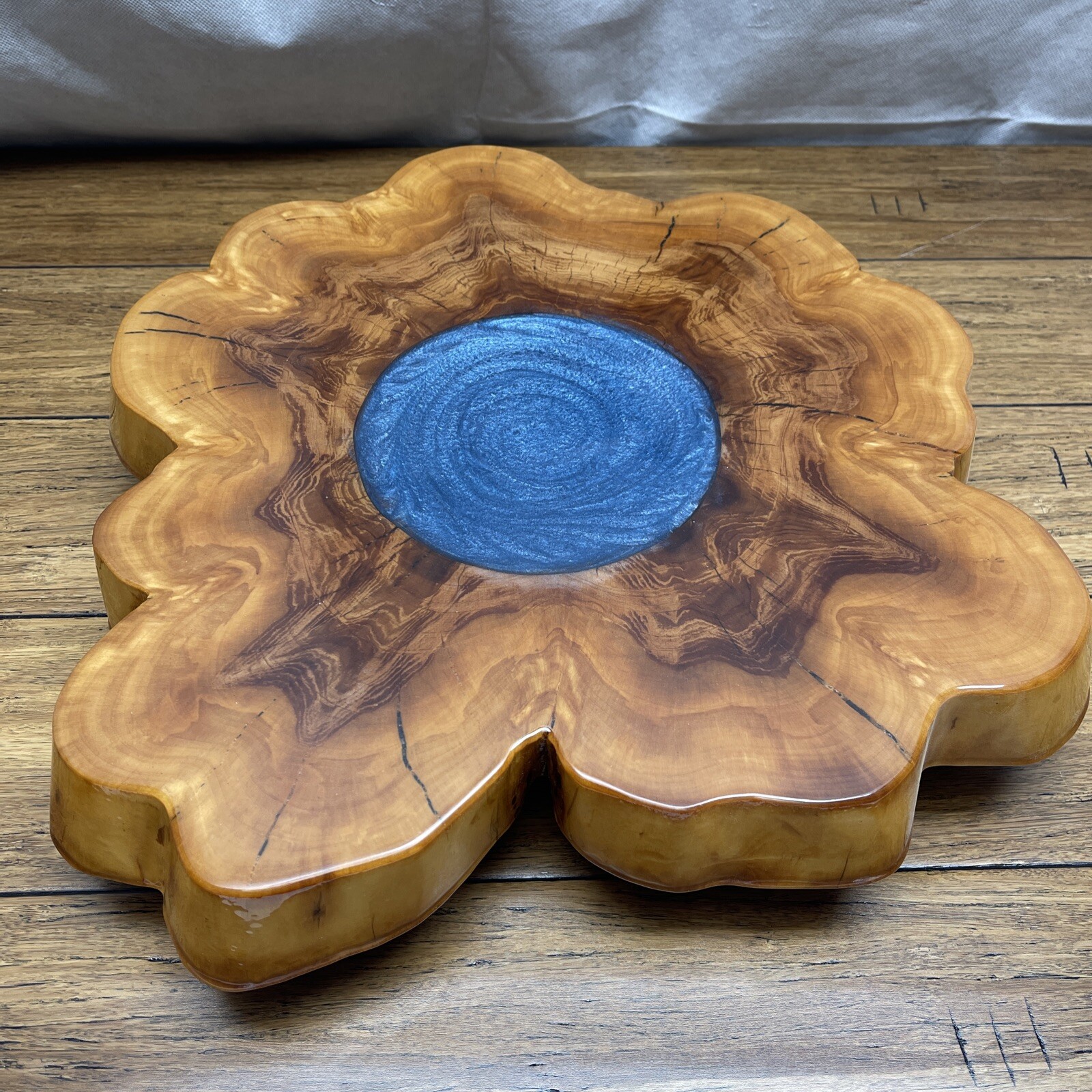 Handmade Florida Cedar Tree Slice Blue Pool Epoxy Lazy Susan Apathetic Annie