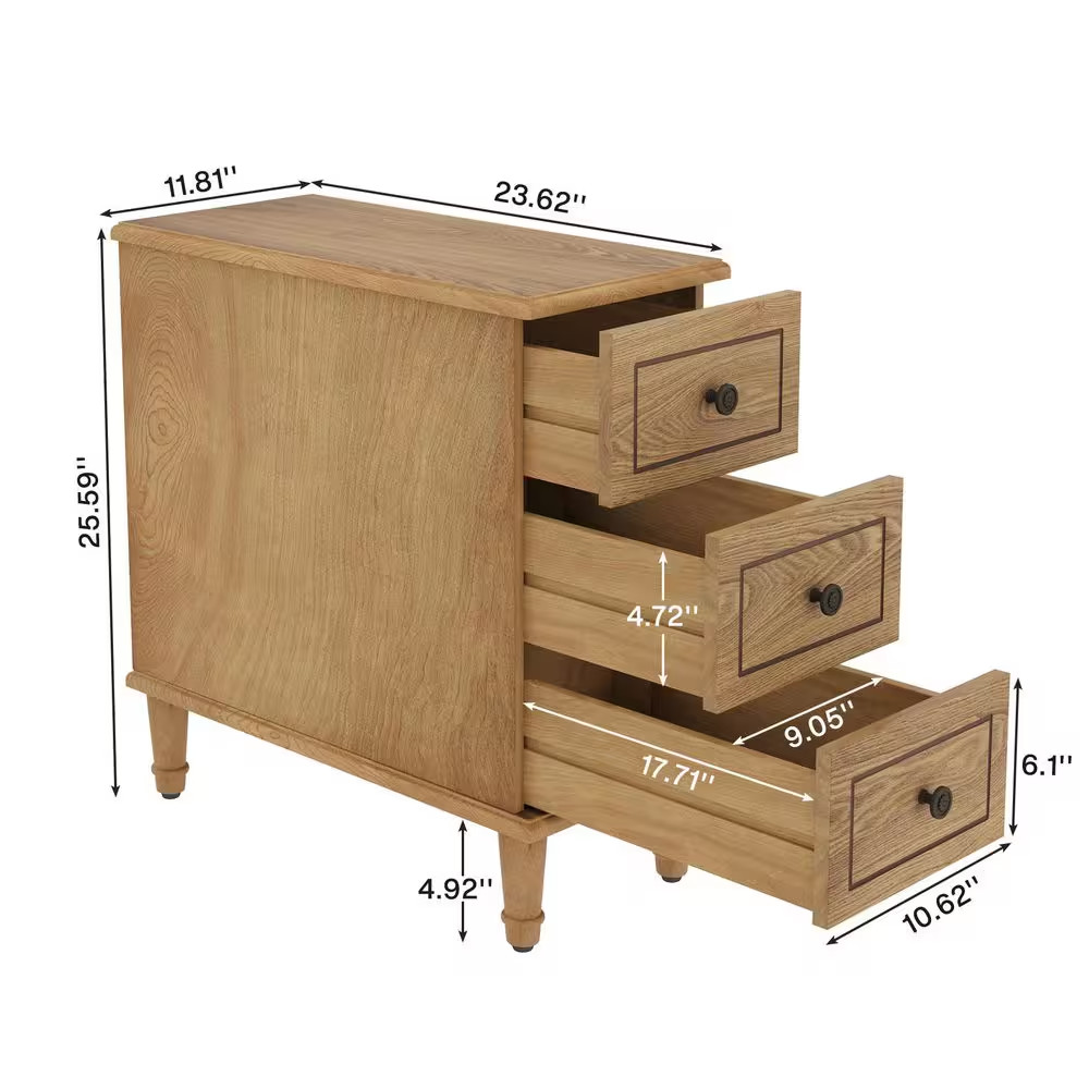 Kerlin 23.62 In. W Light Brown Rectangle Fully Assembled Wood End Side Table 3-D