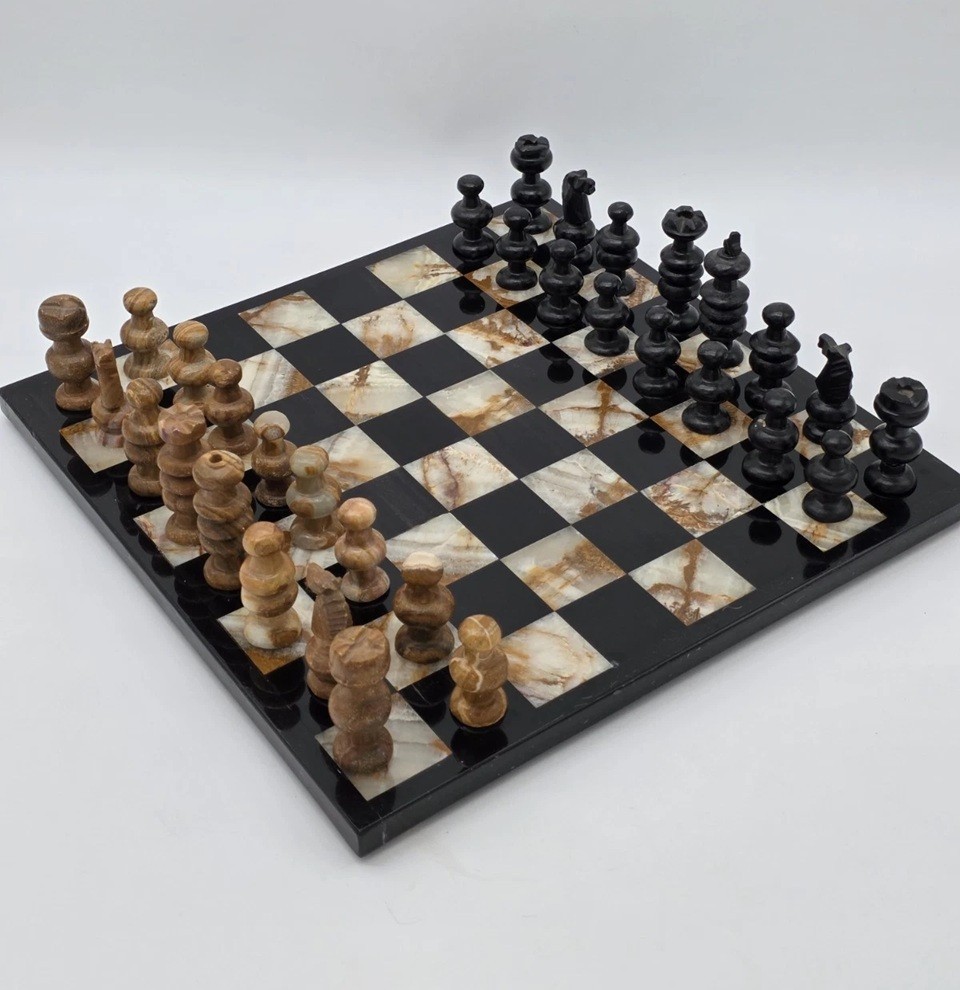 Black Handmade Onyx And Marble Chess and Set Very High Quality Gift for Adults