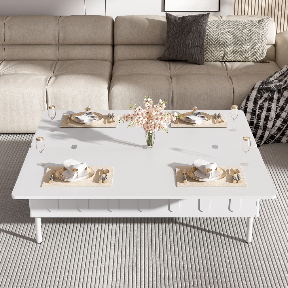 Coffee Table with Drawers, Foldable, Featuring Hidden Storage Compartments