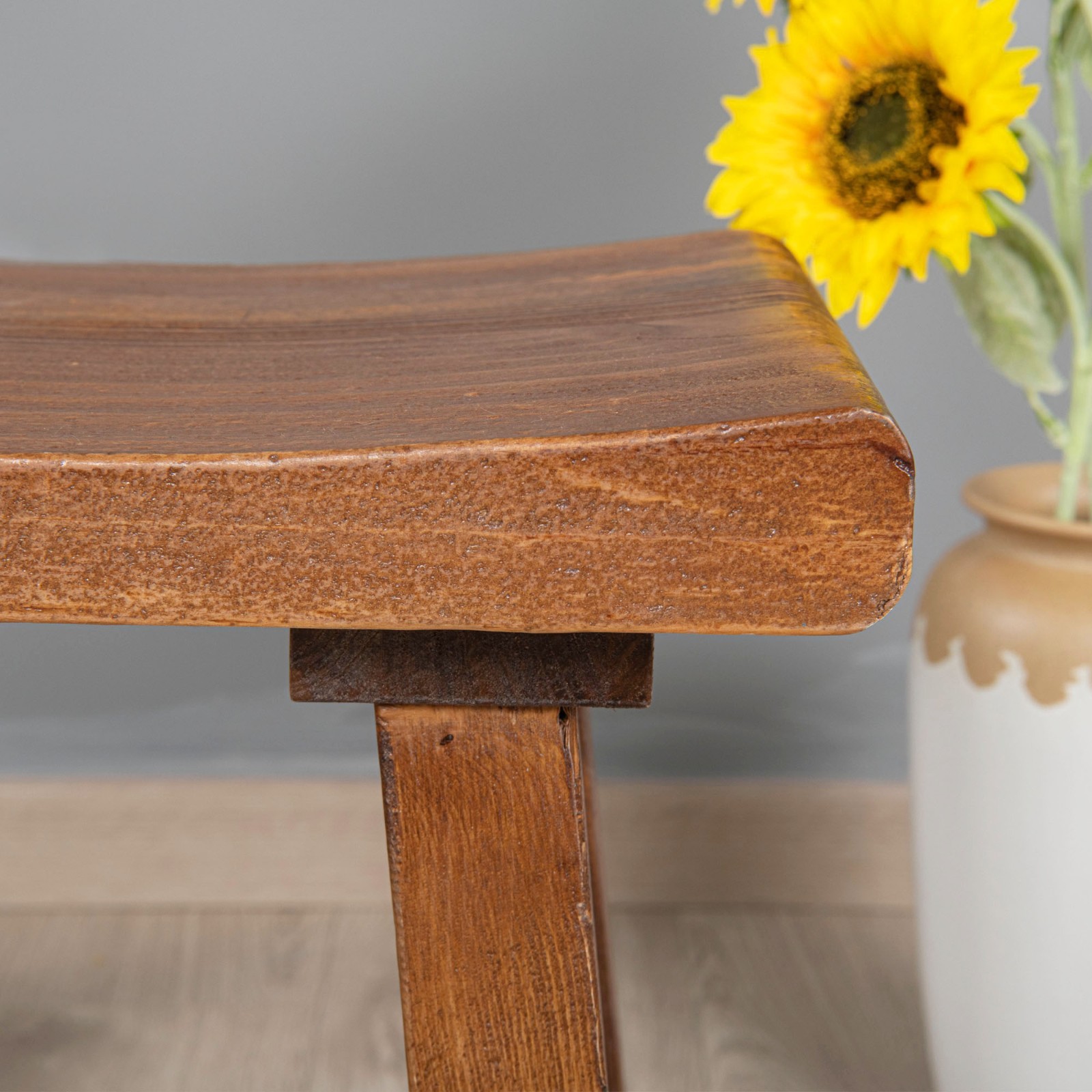 Rustic Old Pine Wooden Stool Bench Side Table Farmhouse Bedside Table 18.5″ H