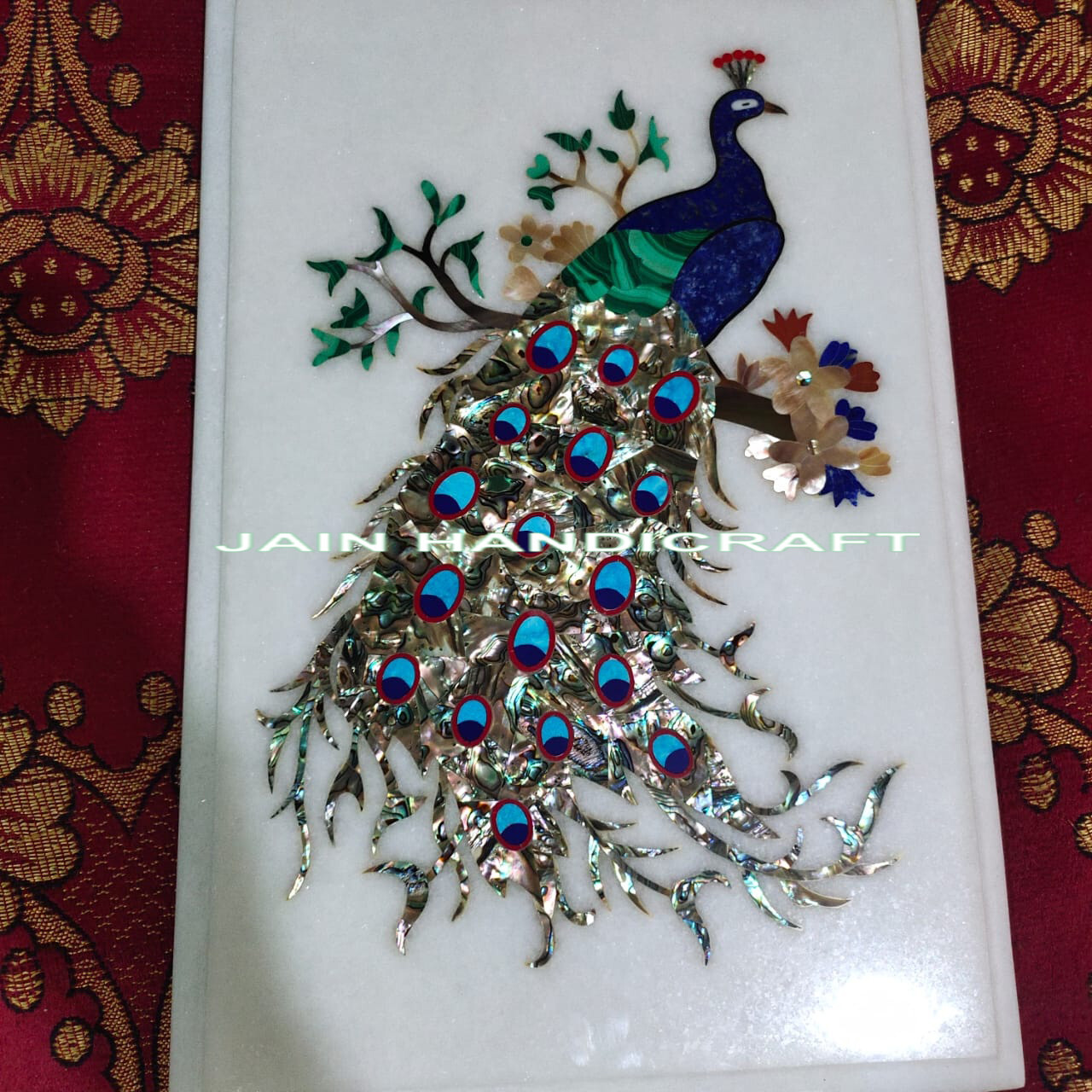 18 x 12 inches Marble Center wall panel peacock Table Top Inlay lapis paua shell