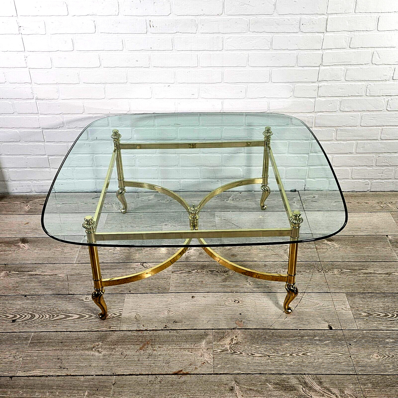Vintage Italian Brass & Glass Coffee Table Hollywood Regency Palm Beach 38.75″