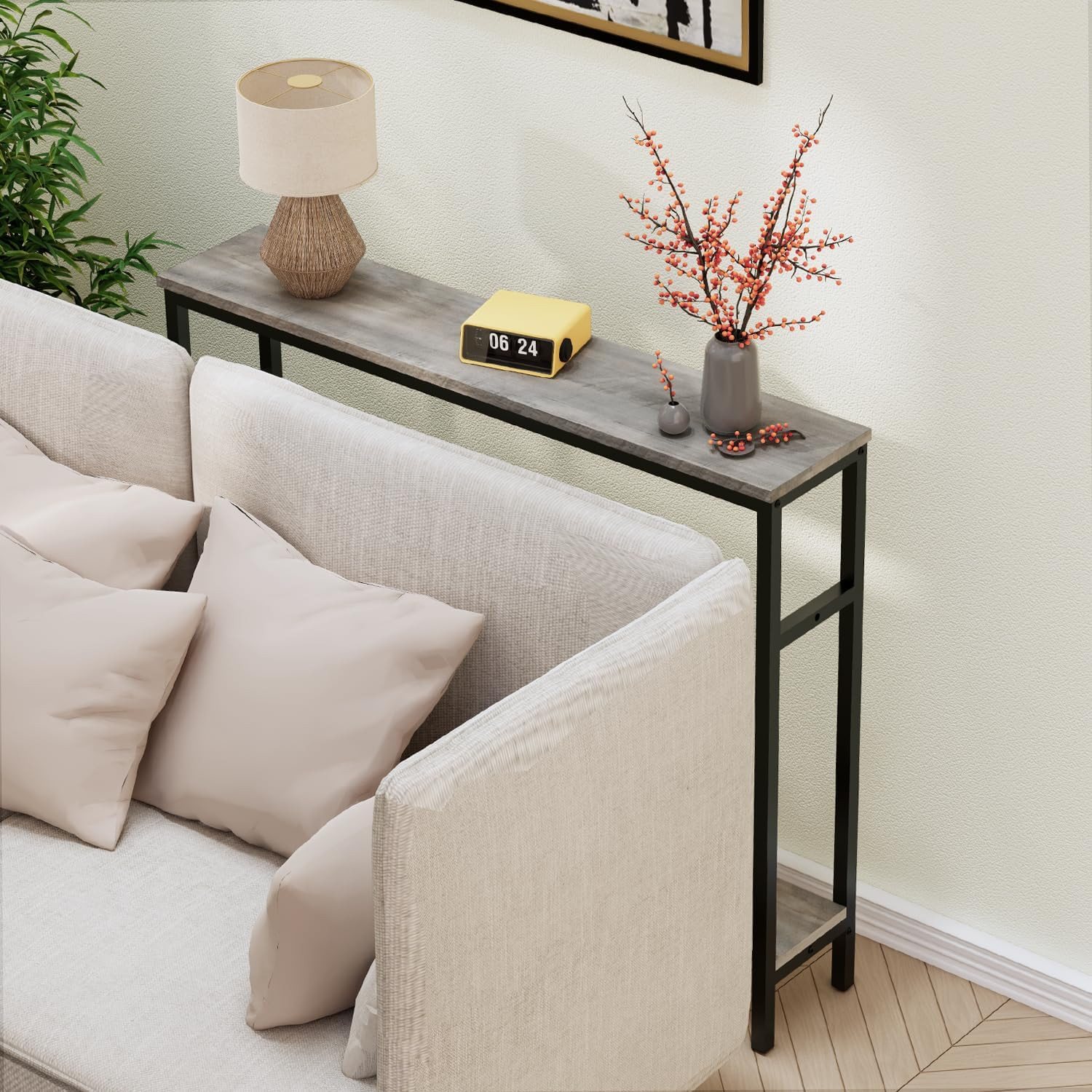 Narrow Console Table, 39.4” Sofa Table with Adjustable Shelf, 2-Tier Long Skinny