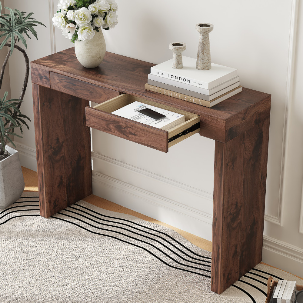 Walnut Wood Grain Bar Table Grain Texture Veneer Equipped W Double Drawers