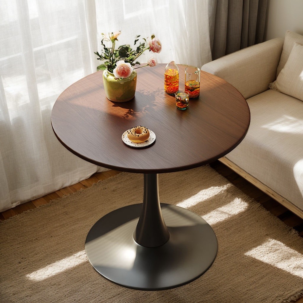 Round Dining Table Modern Tulip 23.6″ Walnut Mid-Century Coffee Table Steel Base